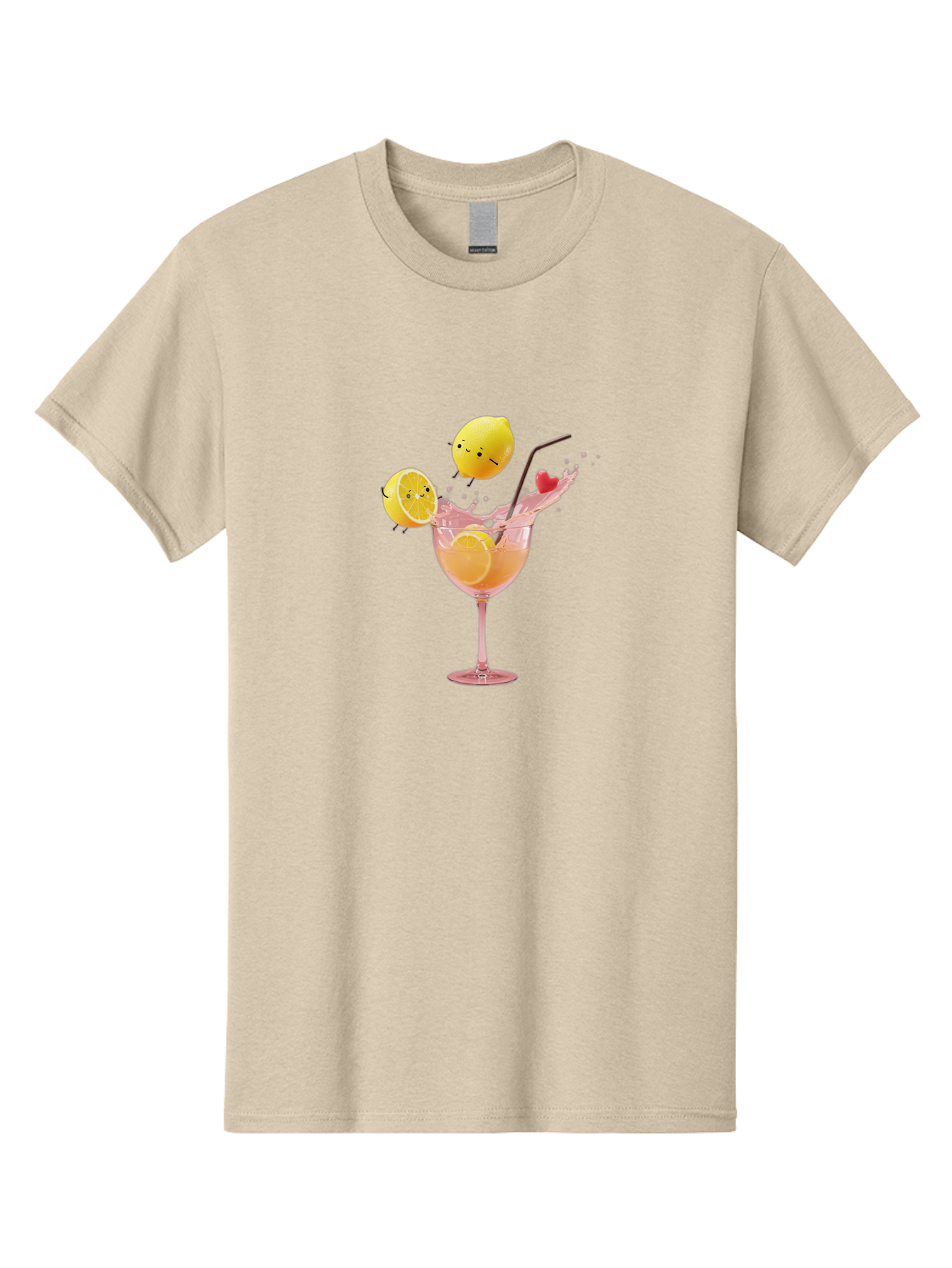 Lemon-Spritzer Men'S Graphic Tee, 100% Cotton, Comfortable Casual Summer Wear, Machine Washable, Refreshing Cocktail, Lemon Slices, Pink Drink, Straw, Splashing Liquid, Citrus Fruit, Funny Characters, Cartoon Lemons, Summer Drink, Bad277