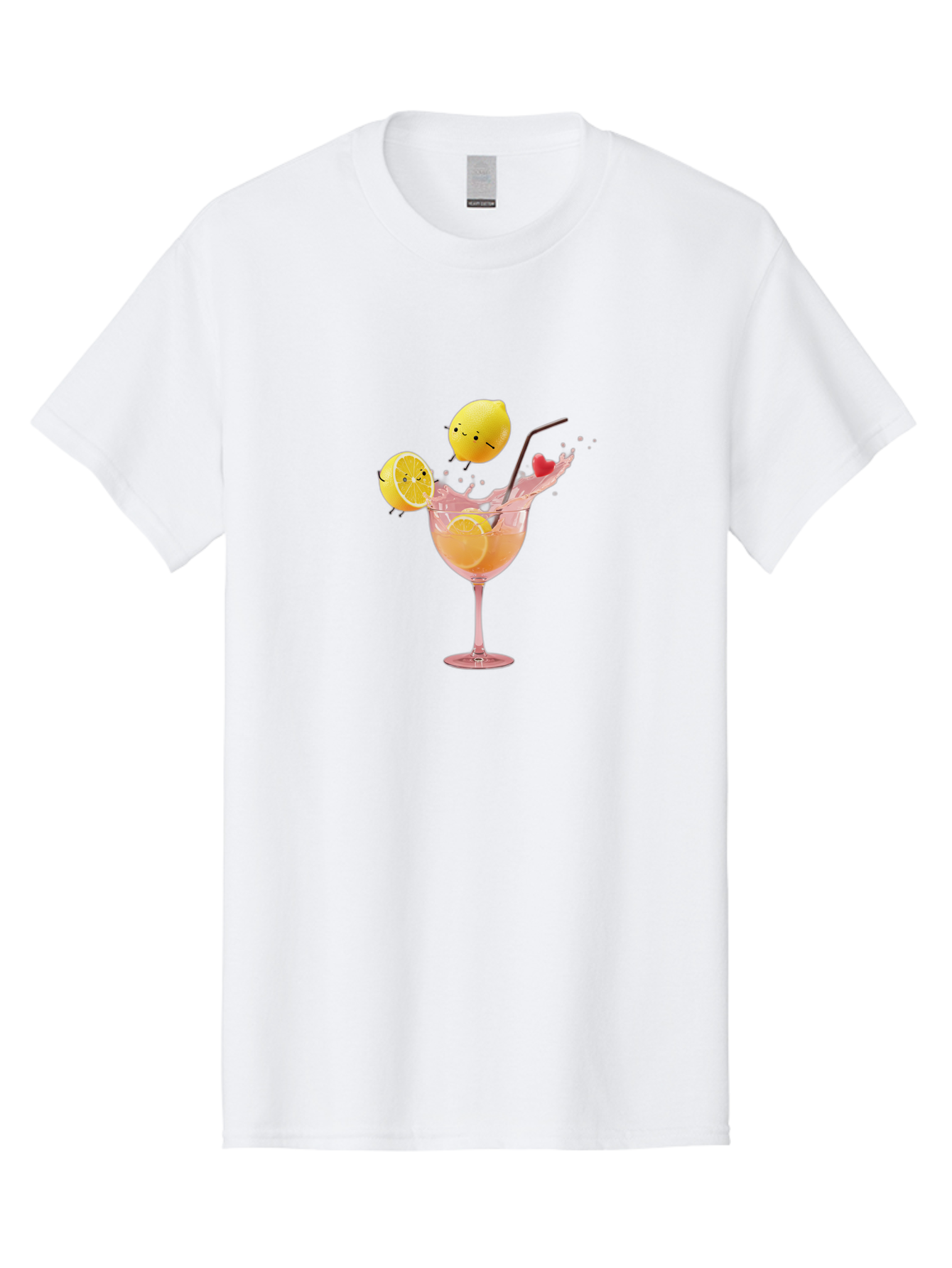 Lemon-Spritzer Men'S Graphic Tee, 100% Cotton, Comfortable Casual Summer Wear, Machine Washable, Refreshing Cocktail, Lemon Slices, Pink Drink, Straw, Splashing Liquid, Citrus Fruit, Funny Characters, Cartoon Lemons, Summer Drink, Bad277