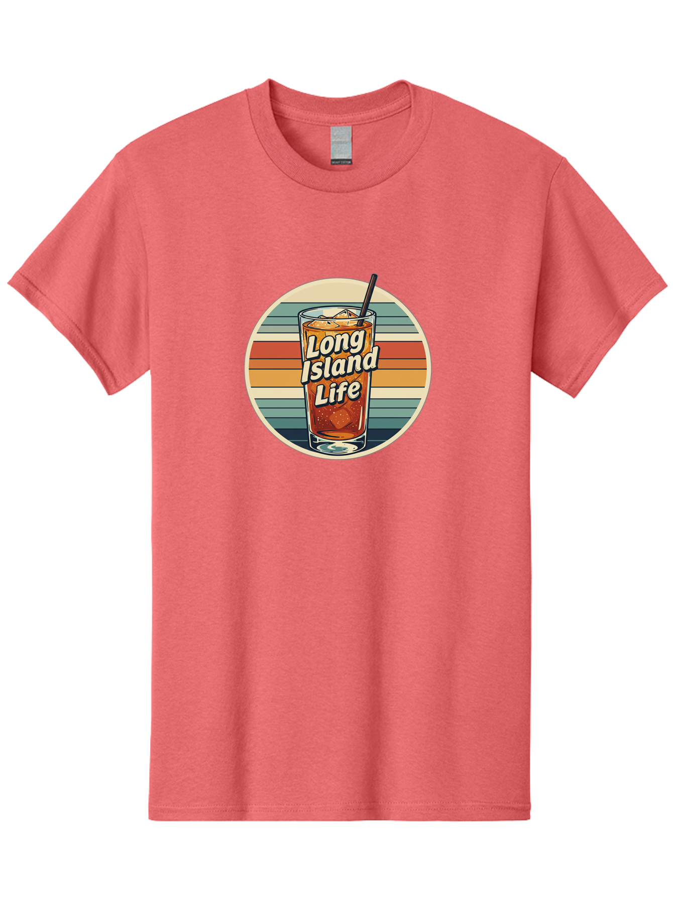 Long-Island-Life Men'S Graphic Tee, 100% Cotton, Comfortable Casual Summer Wear, Machine Washable, Iced Tea, Retro Design, Striped Pattern, Refreshing Drink, Summer Vibes, Long Island Life, Cocktail Culture, Nostalgic Feel, Vibrant Colors Bad280