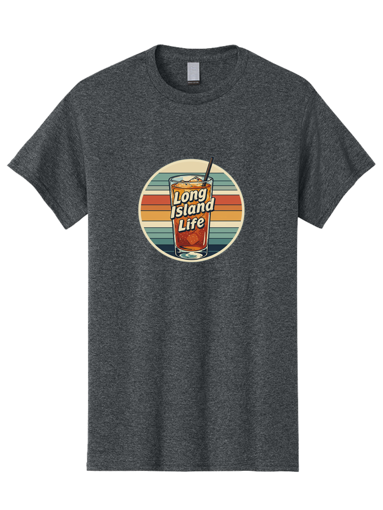 Long-Island-Life Men'S Graphic Tee, 100% Cotton, Comfortable Casual Summer Wear, Machine Washable, Iced Tea, Retro Design, Striped Pattern, Refreshing Drink, Summer Vibes, Long Island Life, Cocktail Culture, Nostalgic Feel, Vibrant Colors Bad280
