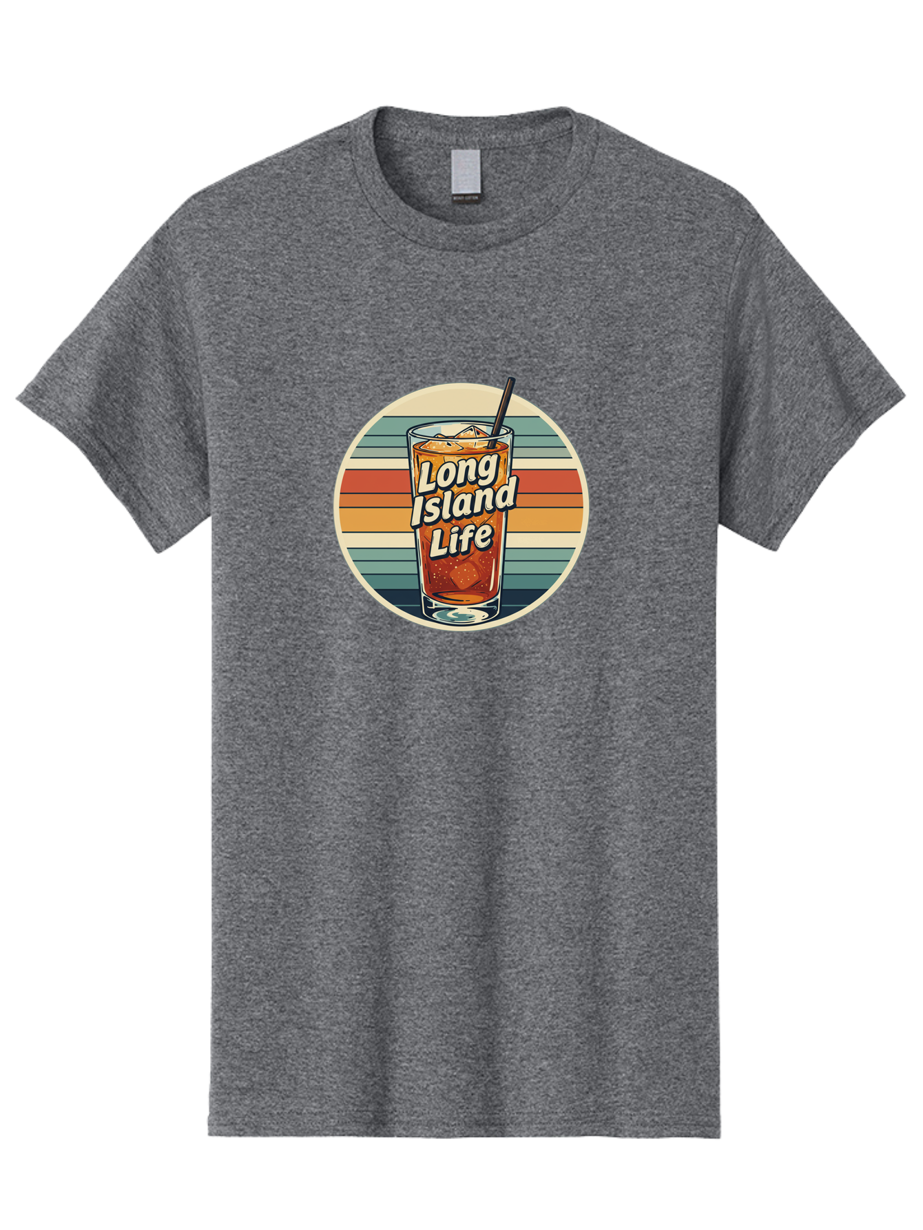 Long-Island-Life Men'S Graphic Tee, 100% Cotton, Comfortable Casual Summer Wear, Machine Washable, Iced Tea, Retro Design, Striped Pattern, Refreshing Drink, Summer Vibes, Long Island Life, Cocktail Culture, Nostalgic Feel, Vibrant Colors Bad280