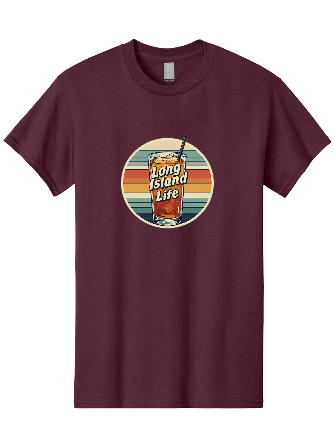 Long-Island-Life Men'S Graphic Tee, 100% Cotton, Comfortable Casual Summer Wear, Machine Washable, Iced Tea, Retro Design, Striped Pattern, Refreshing Drink, Summer Vibes, Long Island Life, Cocktail Culture, Nostalgic Feel, Vibrant Colors Bad280
