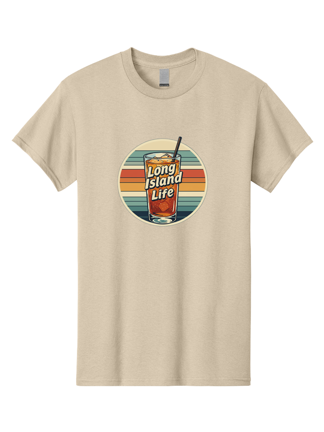 Long-Island-Life Men'S Graphic Tee, 100% Cotton, Comfortable Casual Summer Wear, Machine Washable, Iced Tea, Retro Design, Striped Pattern, Refreshing Drink, Summer Vibes, Long Island Life, Cocktail Culture, Nostalgic Feel, Vibrant Colors Bad280