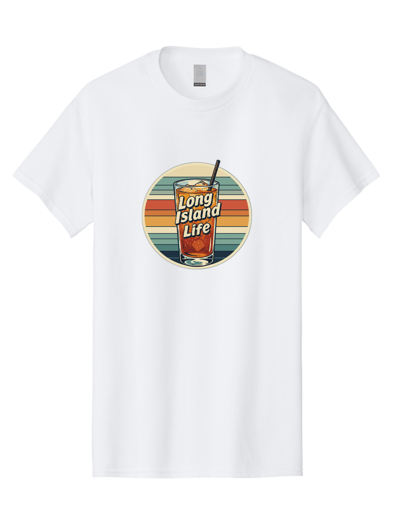 Long-Island-Life Men'S Graphic Tee, 100% Cotton, Comfortable Casual Summer Wear, Machine Washable, Iced Tea, Retro Design, Striped Pattern, Refreshing Drink, Summer Vibes, Long Island Life, Cocktail Culture, Nostalgic Feel, Vibrant Colors Bad280