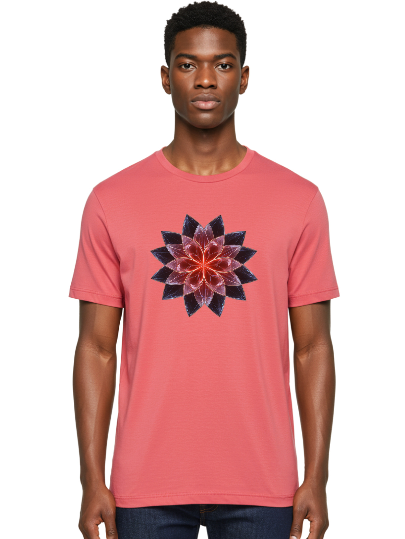 Lotus-Flower Men'S Graphic Tee, 100% Cotton, Comfortable Casual Summer Wear, Machine Washable, Lotus Flower, Geometric Pattern, Symmetrical Design, Floral Motif, Abstract Art, Vibrant Colors, Sacred Geometry, Mandala, Spiritual Symbol, Bad281