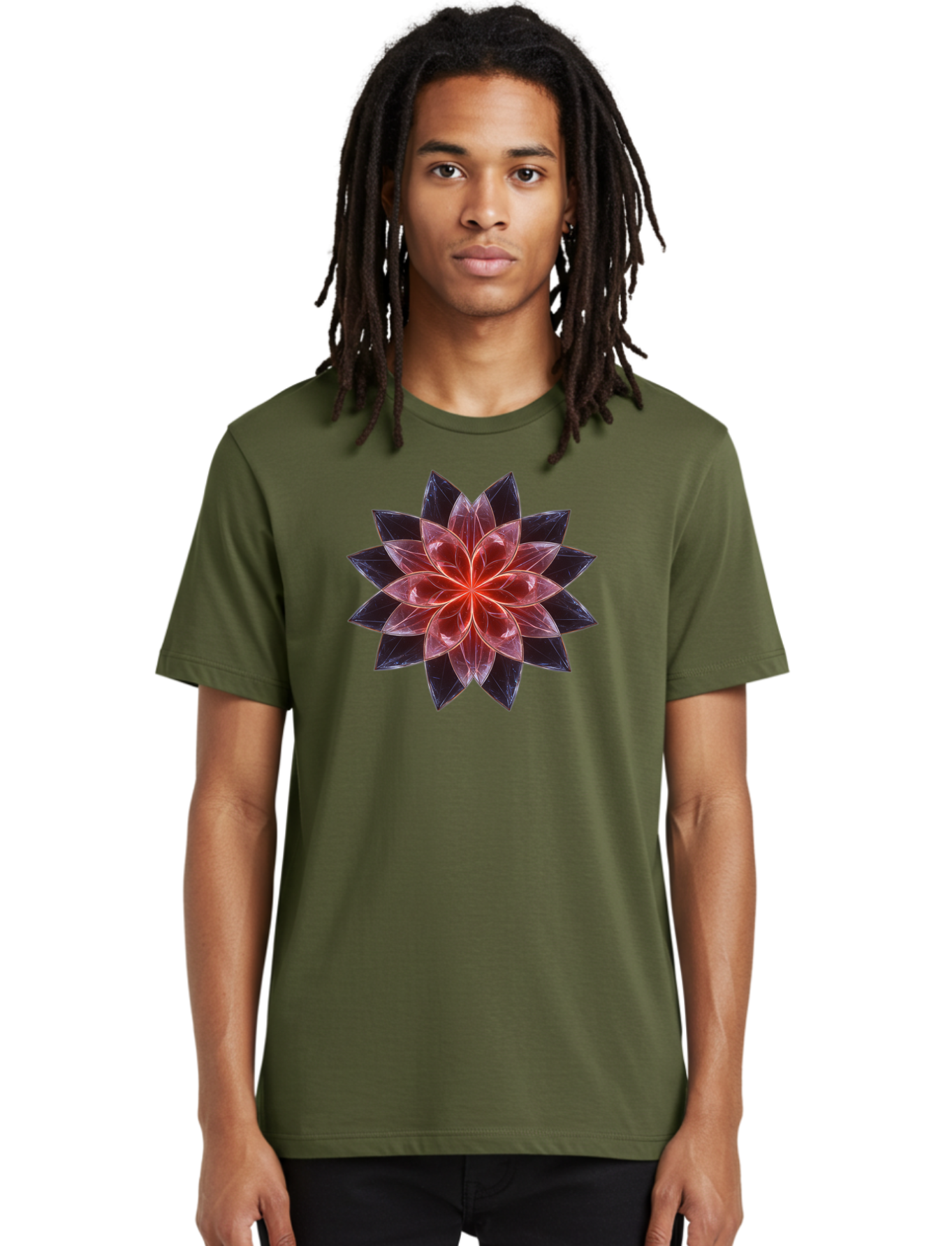 Lotus-Flower Men'S Graphic Tee, 100% Cotton, Comfortable Casual Summer Wear, Machine Washable, Lotus Flower, Geometric Pattern, Symmetrical Design, Floral Motif, Abstract Art, Vibrant Colors, Sacred Geometry, Mandala, Spiritual Symbol, Bad281