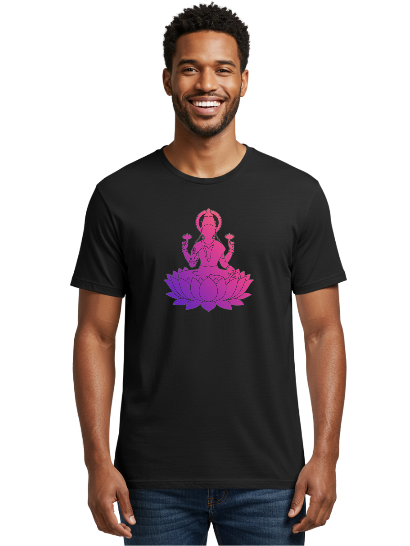 Lotus-Goddess Men'S Graphic Tee, 100% Cotton, Comfortable Casual Summer Wear, Machine Washable, Lotus Flower, Goddess, Meditation, Spirituality, Peace, Serenity, Yoga, Zen, Mindfulness, Sacred Geometry, Lotus Position, Spiritual Awakening Bad282