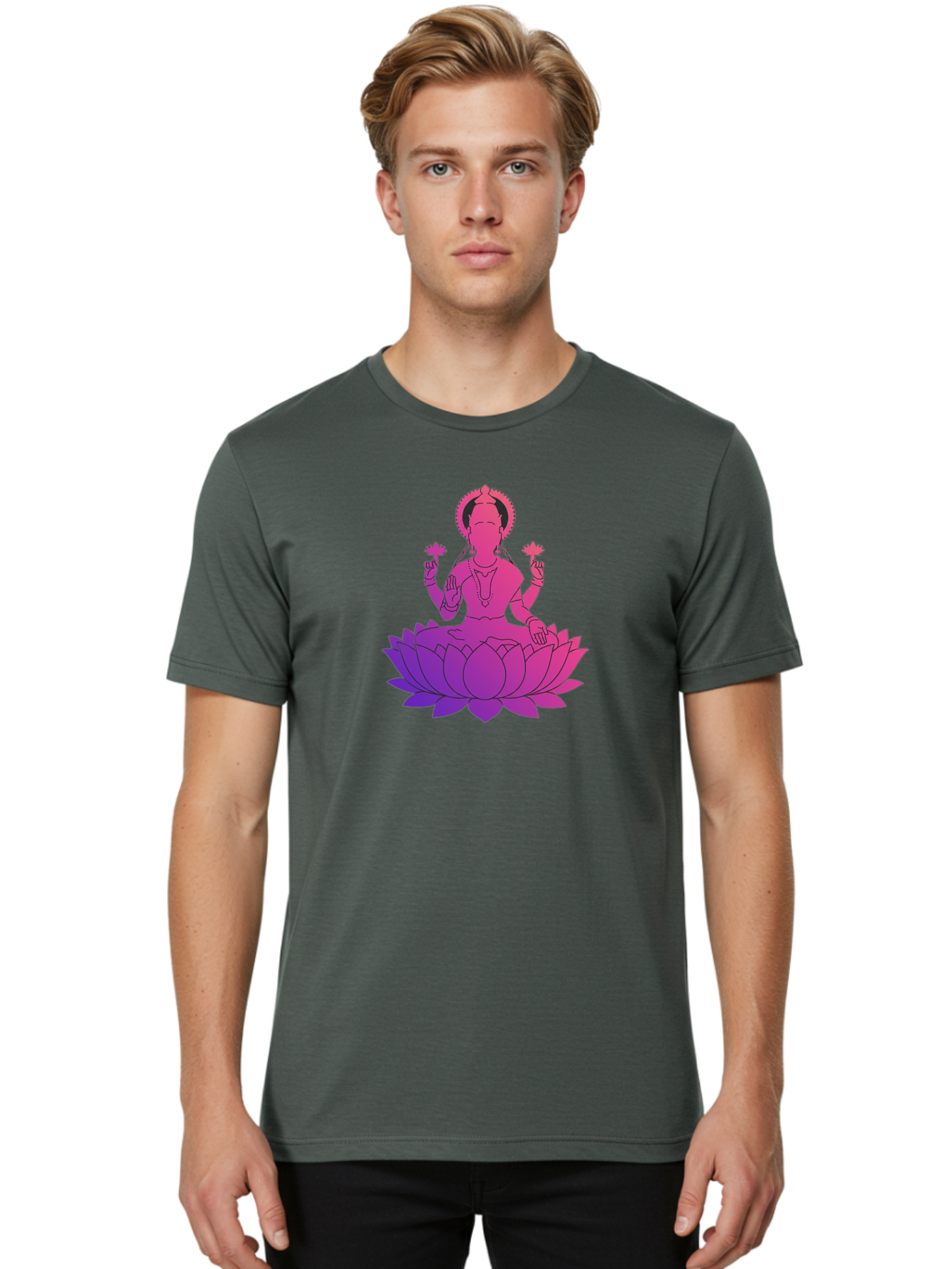 Lotus-Goddess Men'S Graphic Tee, 100% Cotton, Comfortable Casual Summer Wear, Machine Washable, Lotus Flower, Goddess, Meditation, Spirituality, Peace, Serenity, Yoga, Zen, Mindfulness, Sacred Geometry, Lotus Position, Spiritual Awakening Bad282