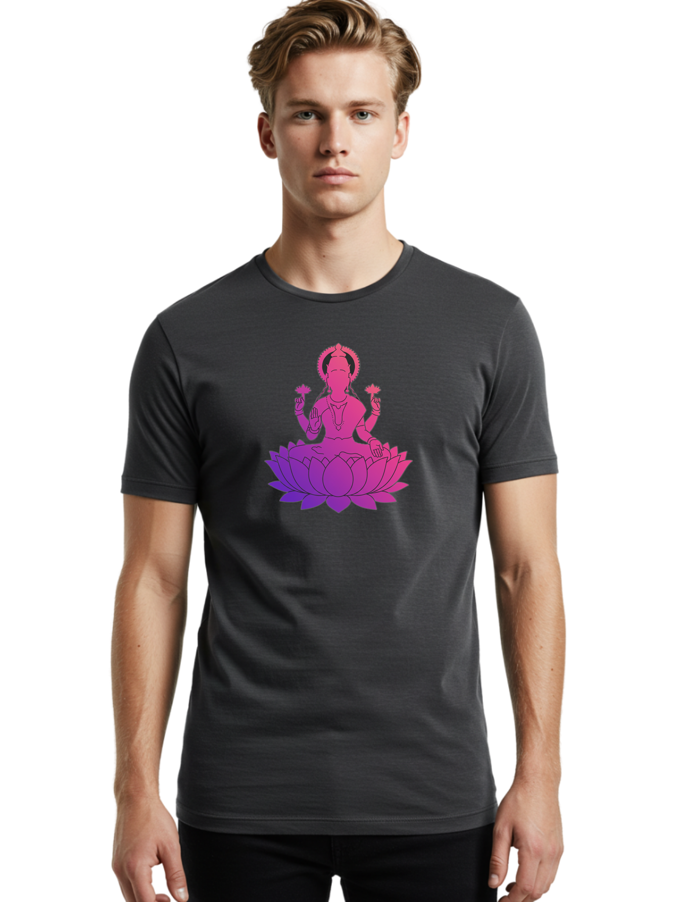 Lotus-Goddess Men'S Graphic Tee, 100% Cotton, Comfortable Casual Summer Wear, Machine Washable, Lotus Flower, Goddess, Meditation, Spirituality, Peace, Serenity, Yoga, Zen, Mindfulness, Sacred Geometry, Lotus Position, Spiritual Awakening Bad282