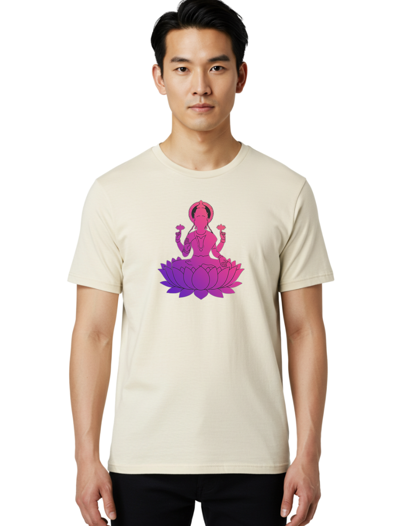 Lotus-Goddess Men'S Graphic Tee, 100% Cotton, Comfortable Casual Summer Wear, Machine Washable, Lotus Flower, Goddess, Meditation, Spirituality, Peace, Serenity, Yoga, Zen, Mindfulness, Sacred Geometry, Lotus Position, Spiritual Awakening Bad282