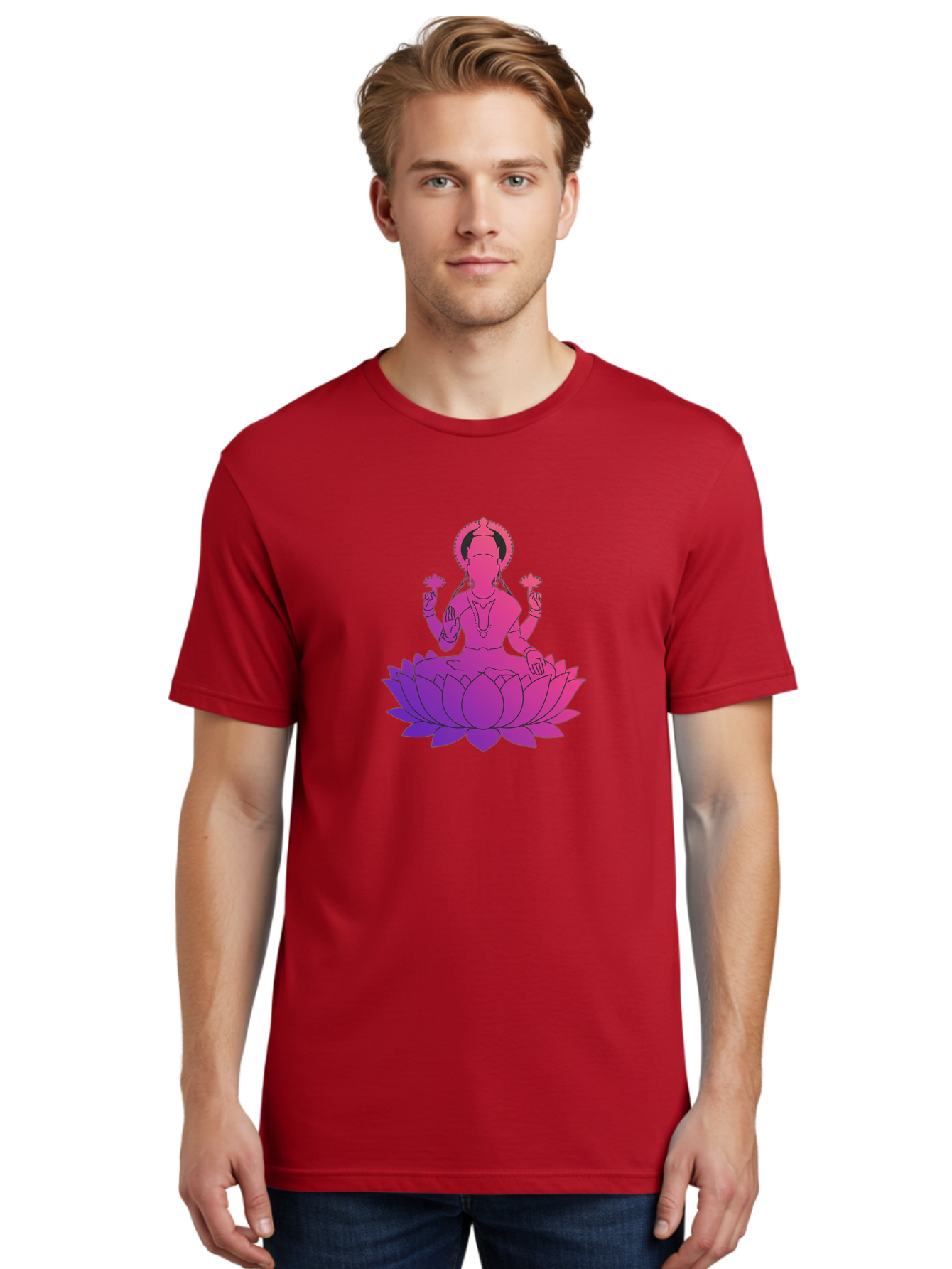 Lotus-Goddess Men'S Graphic Tee, 100% Cotton, Comfortable Casual Summer Wear, Machine Washable, Lotus Flower, Goddess, Meditation, Spirituality, Peace, Serenity, Yoga, Zen, Mindfulness, Sacred Geometry, Lotus Position, Spiritual Awakening Bad282