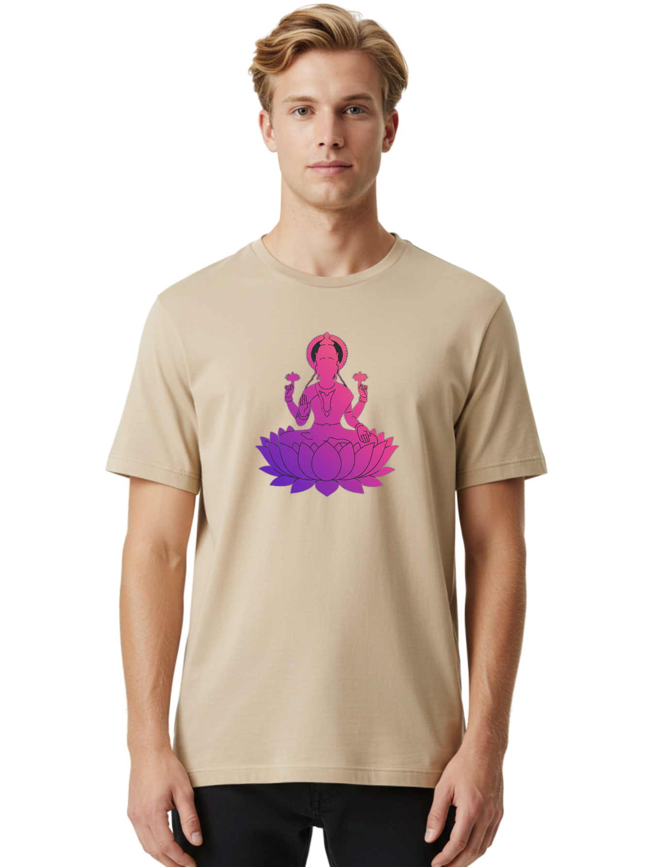 Lotus-Goddess Men'S Graphic Tee, 100% Cotton, Comfortable Casual Summer Wear, Machine Washable, Lotus Flower, Goddess, Meditation, Spirituality, Peace, Serenity, Yoga, Zen, Mindfulness, Sacred Geometry, Lotus Position, Spiritual Awakening Bad282