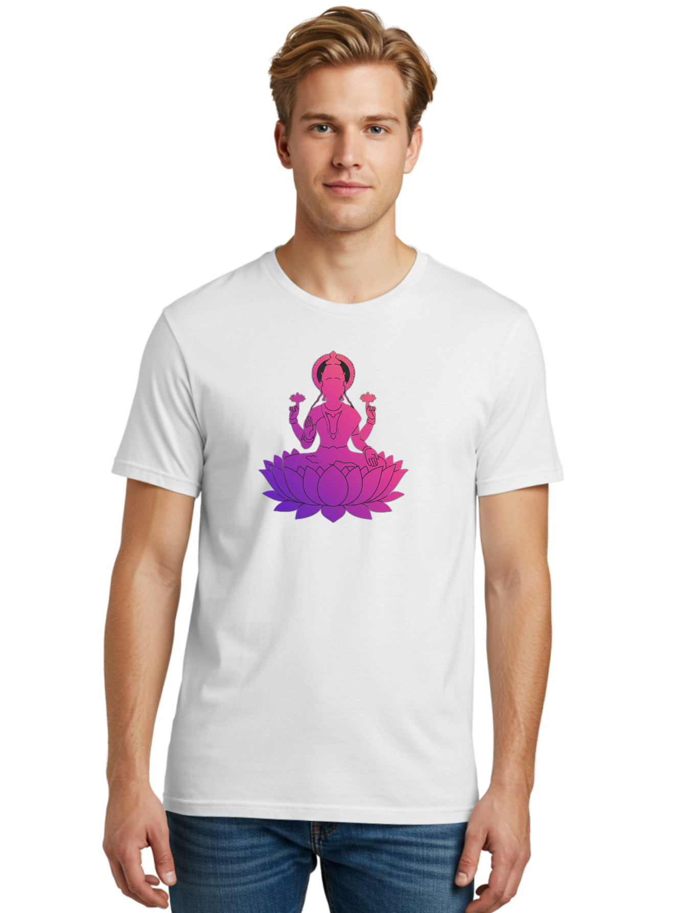 Lotus-Goddess Men'S Graphic Tee, 100% Cotton, Comfortable Casual Summer Wear, Machine Washable, Lotus Flower, Goddess, Meditation, Spirituality, Peace, Serenity, Yoga, Zen, Mindfulness, Sacred Geometry, Lotus Position, Spiritual Awakening Bad282