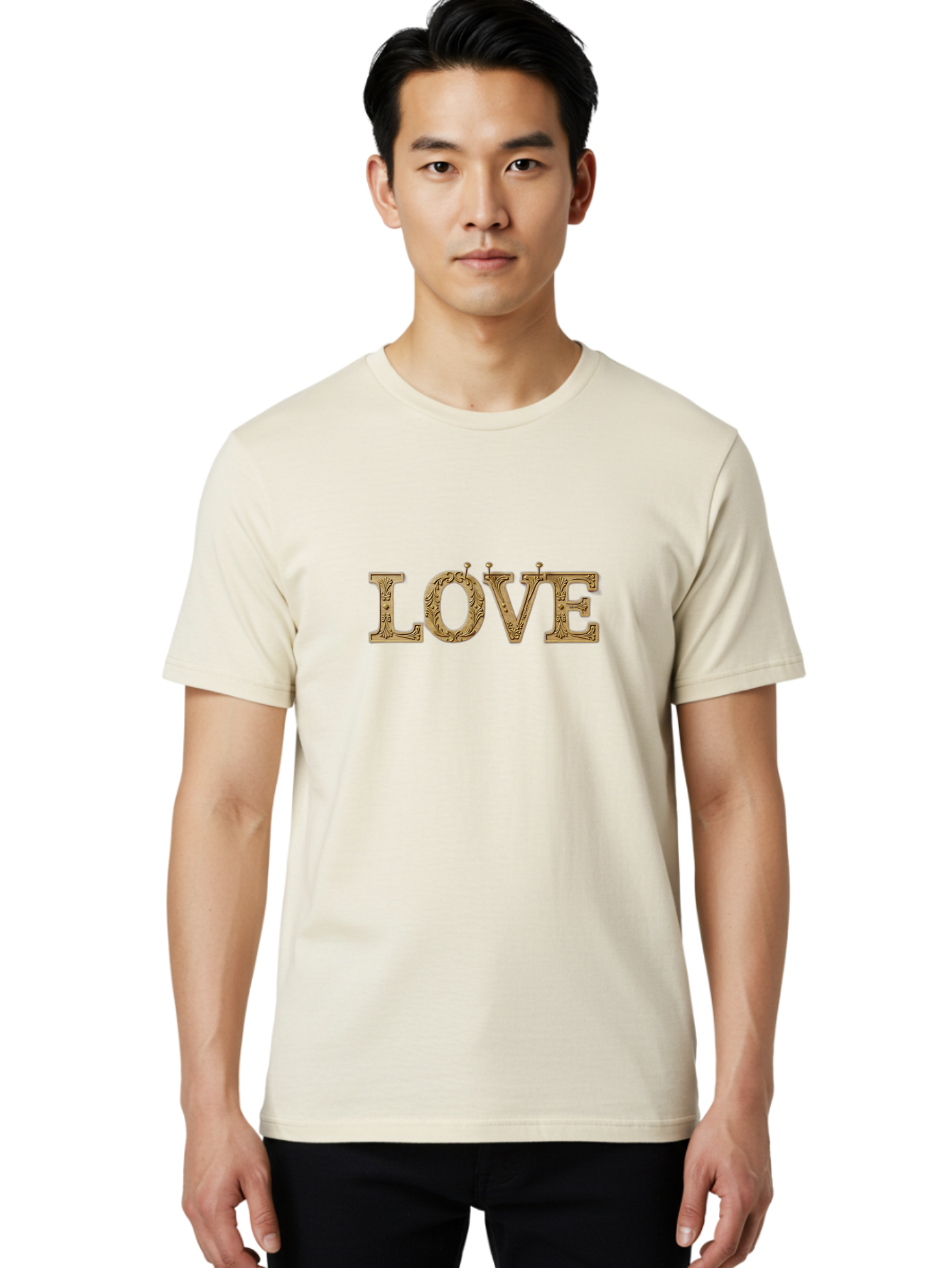 Love Men'S Graphic Tee, 100% Cotton, Comfortable Casual Summer Wear, Machine Washable, Typographic Love, Wooden Letters, Floral Patterns, Decorative Font, Vintage Love, Ornate Design, Romantic Typography, Love Lettering, Decorative Text Bad283