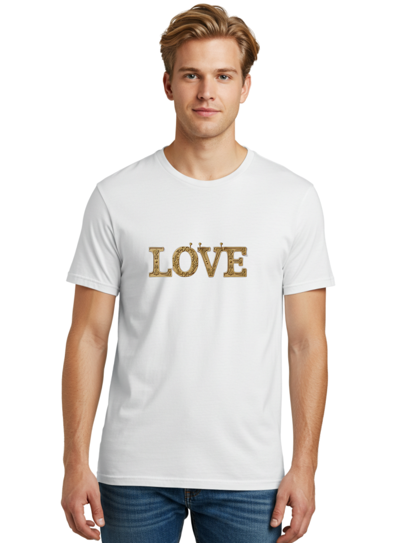 Love Men'S Graphic Tee, 100% Cotton, Comfortable Casual Summer Wear, Machine Washable, Typographic Love, Wooden Letters, Floral Patterns, Decorative Font, Vintage Love, Ornate Design, Romantic Typography, Love Lettering, Decorative Text Bad283