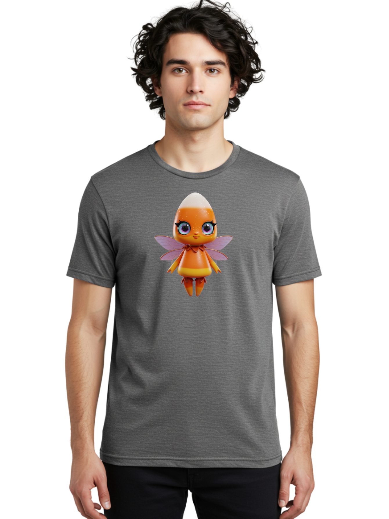 Lps-Fairy Men'S Graphic Tee, 100% Cotton, Comfortable Casual Summer Wear, Machine Washable, Lps Figurine, Fantasy Creature, Fairy Character, Orange Figurine, Purple Wings, Large Cartoon Eyes, Whimsical Design, Collectible Toy, Bad285