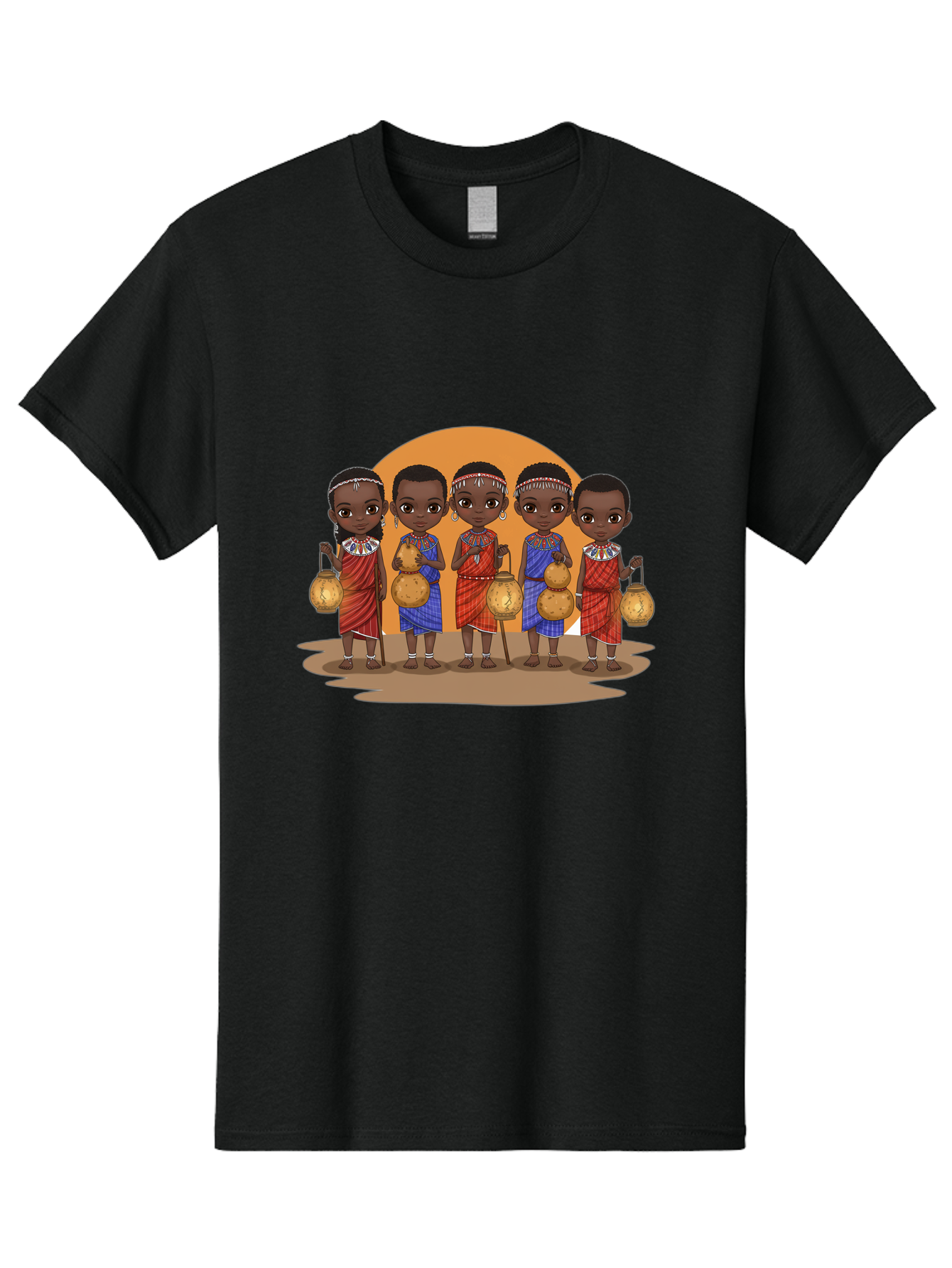 Maasai-Girls Men'S Graphic Tee, 100% Cotton, Comfortable Casual Summer Wear, Machine Washable, Maasai Girls In Traditional Attire, Colorful Clothing, Beaded Jewelry, Carrying Water Jugs, African Culture, Maasai Tribe, Traditional Dress, Bad286