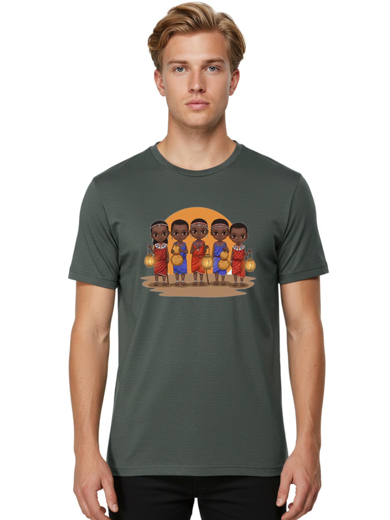 Maasai-Girls Men'S Graphic Tee, 100% Cotton, Comfortable Casual Summer Wear, Machine Washable, Maasai Girls In Traditional Attire, Colorful Clothing, Beaded Jewelry, Carrying Water Jugs, African Culture, Maasai Tribe, Traditional Dress, Bad286