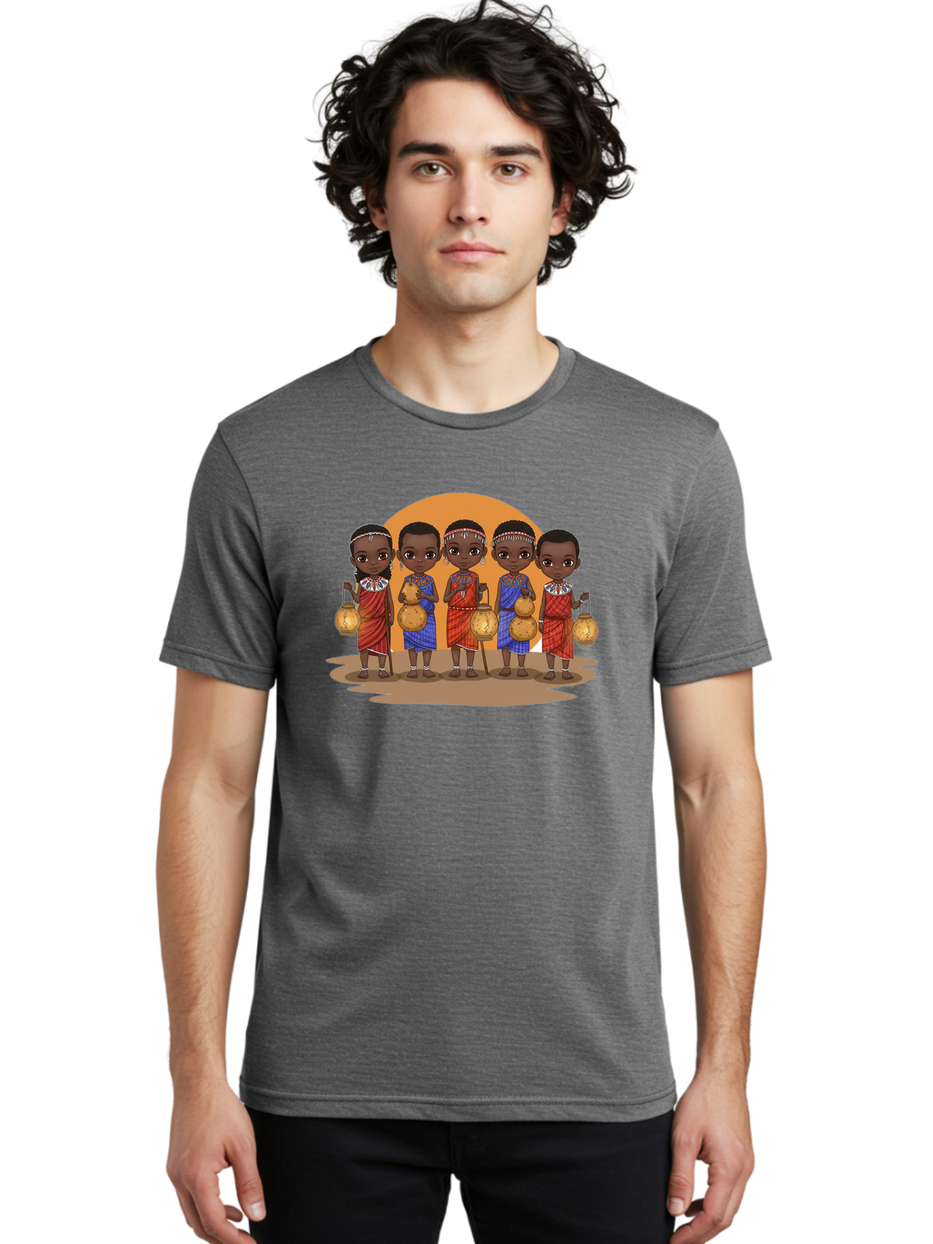 Maasai-Girls Men'S Graphic Tee, 100% Cotton, Comfortable Casual Summer Wear, Machine Washable, Maasai Girls In Traditional Attire, Colorful Clothing, Beaded Jewelry, Carrying Water Jugs, African Culture, Maasai Tribe, Traditional Dress, Bad286