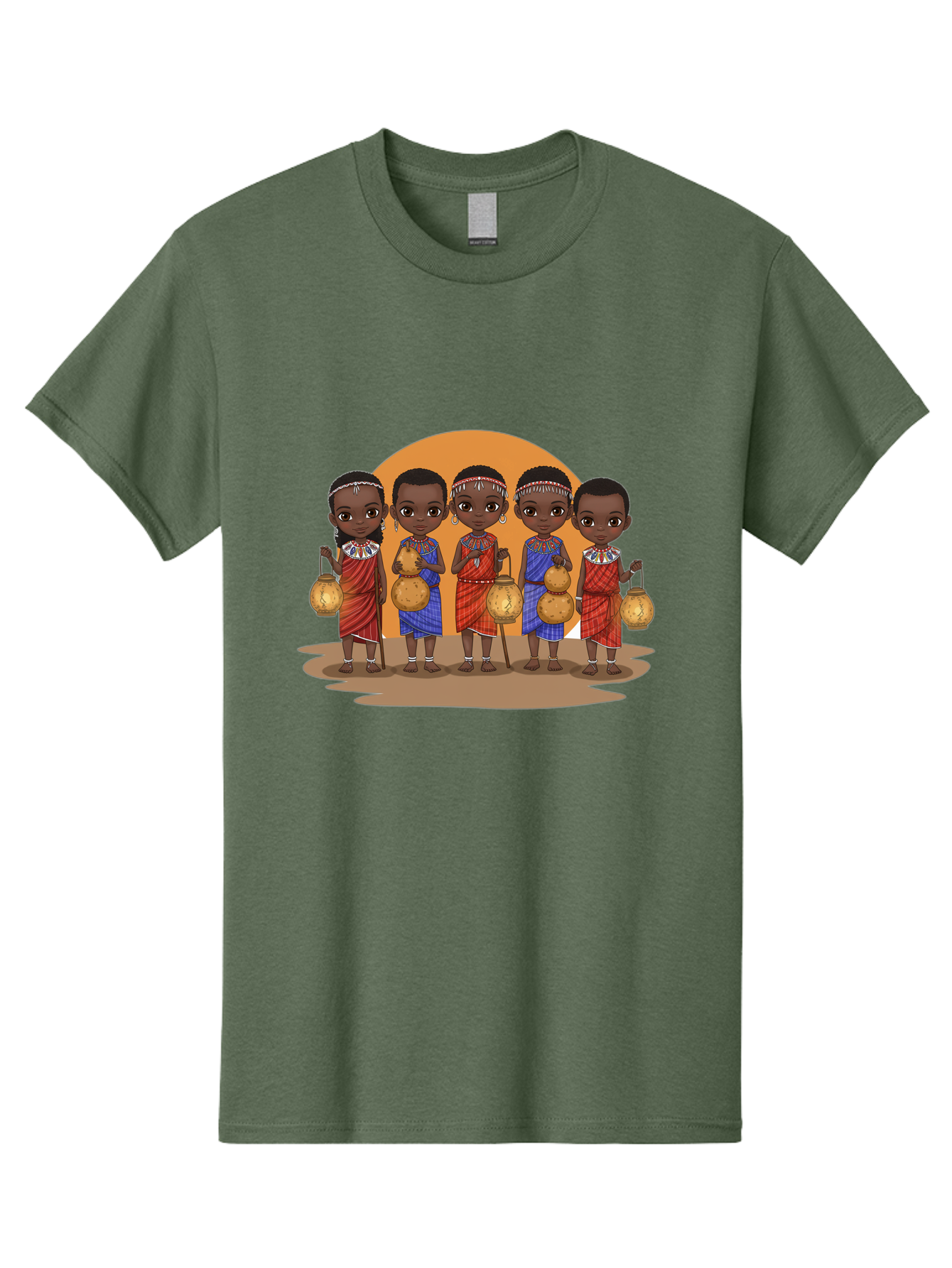 Maasai-Girls Men'S Graphic Tee, 100% Cotton, Comfortable Casual Summer Wear, Machine Washable, Maasai Girls In Traditional Attire, Colorful Clothing, Beaded Jewelry, Carrying Water Jugs, African Culture, Maasai Tribe, Traditional Dress, Bad286