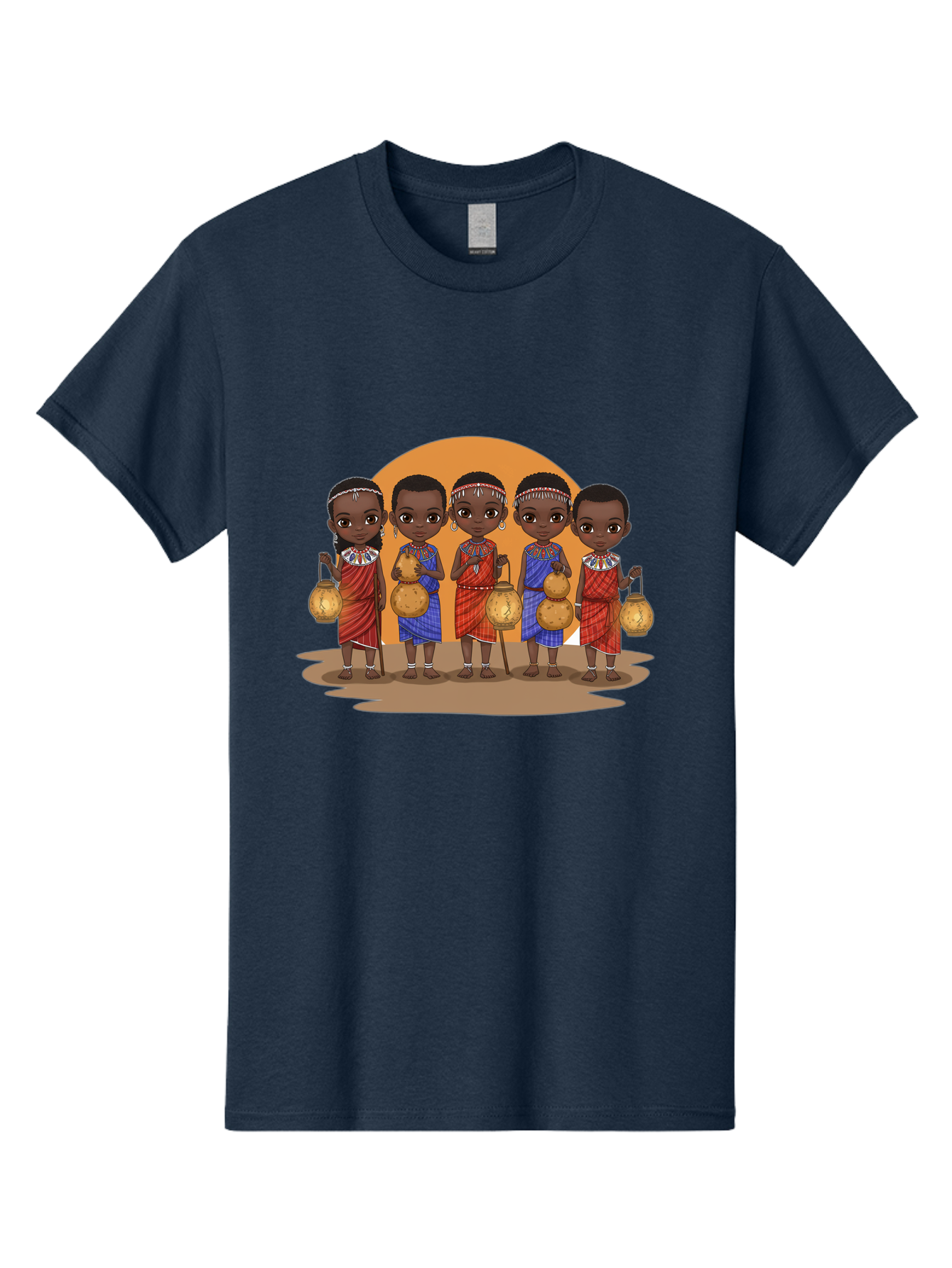 Maasai-Girls Men'S Graphic Tee, 100% Cotton, Comfortable Casual Summer Wear, Machine Washable, Maasai Girls In Traditional Attire, Colorful Clothing, Beaded Jewelry, Carrying Water Jugs, African Culture, Maasai Tribe, Traditional Dress, Bad286