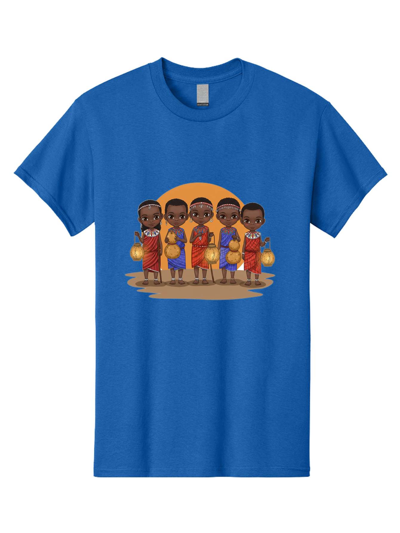 Maasai-Girls Men'S Graphic Tee, 100% Cotton, Comfortable Casual Summer Wear, Machine Washable, Maasai Girls In Traditional Attire, Colorful Clothing, Beaded Jewelry, Carrying Water Jugs, African Culture, Maasai Tribe, Traditional Dress, Bad286