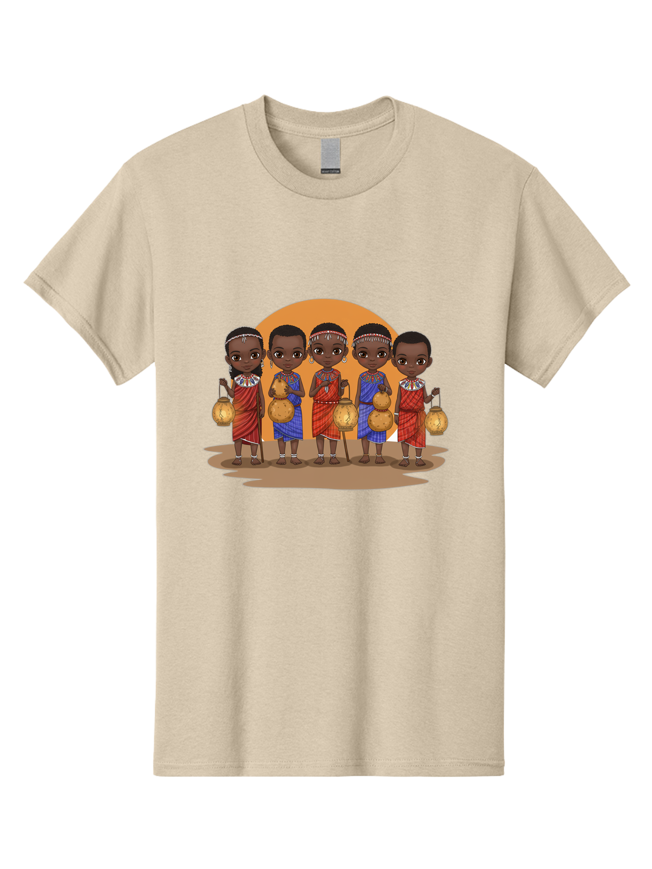 Maasai-Girls Men'S Graphic Tee, 100% Cotton, Comfortable Casual Summer Wear, Machine Washable, Maasai Girls In Traditional Attire, Colorful Clothing, Beaded Jewelry, Carrying Water Jugs, African Culture, Maasai Tribe, Traditional Dress, Bad286