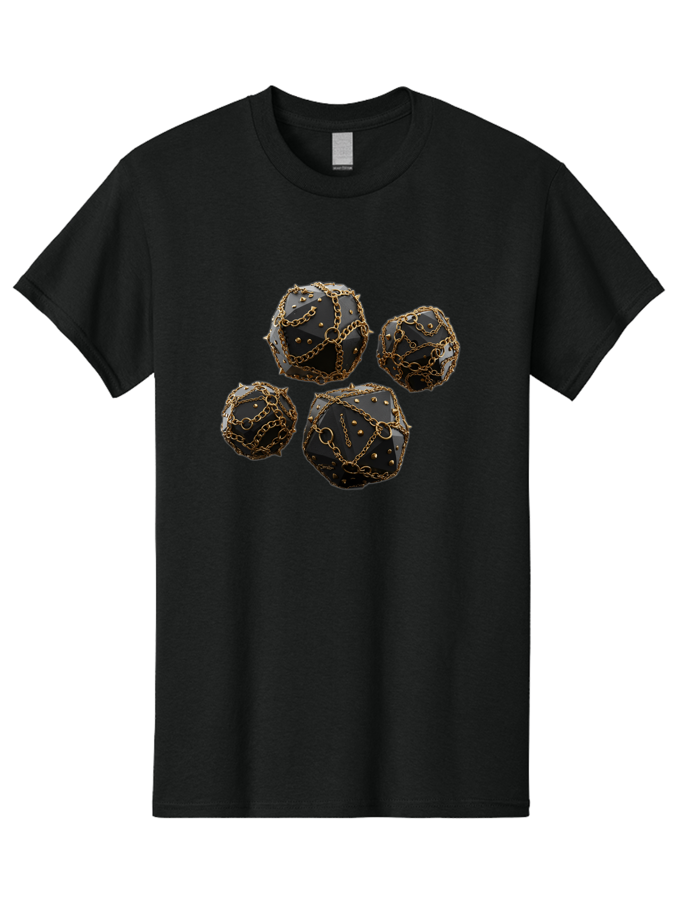 Mace Men'S Graphic Tee, 100% Cotton, Comfortable Casual Summer Wear, Machine Washable, Medieval Spiked Balls, Chain Wrapped, Black And Gold, Historical Warfare, Gothic Design, Heavy Metal, Dark Fantasy, Chainmail Bad287