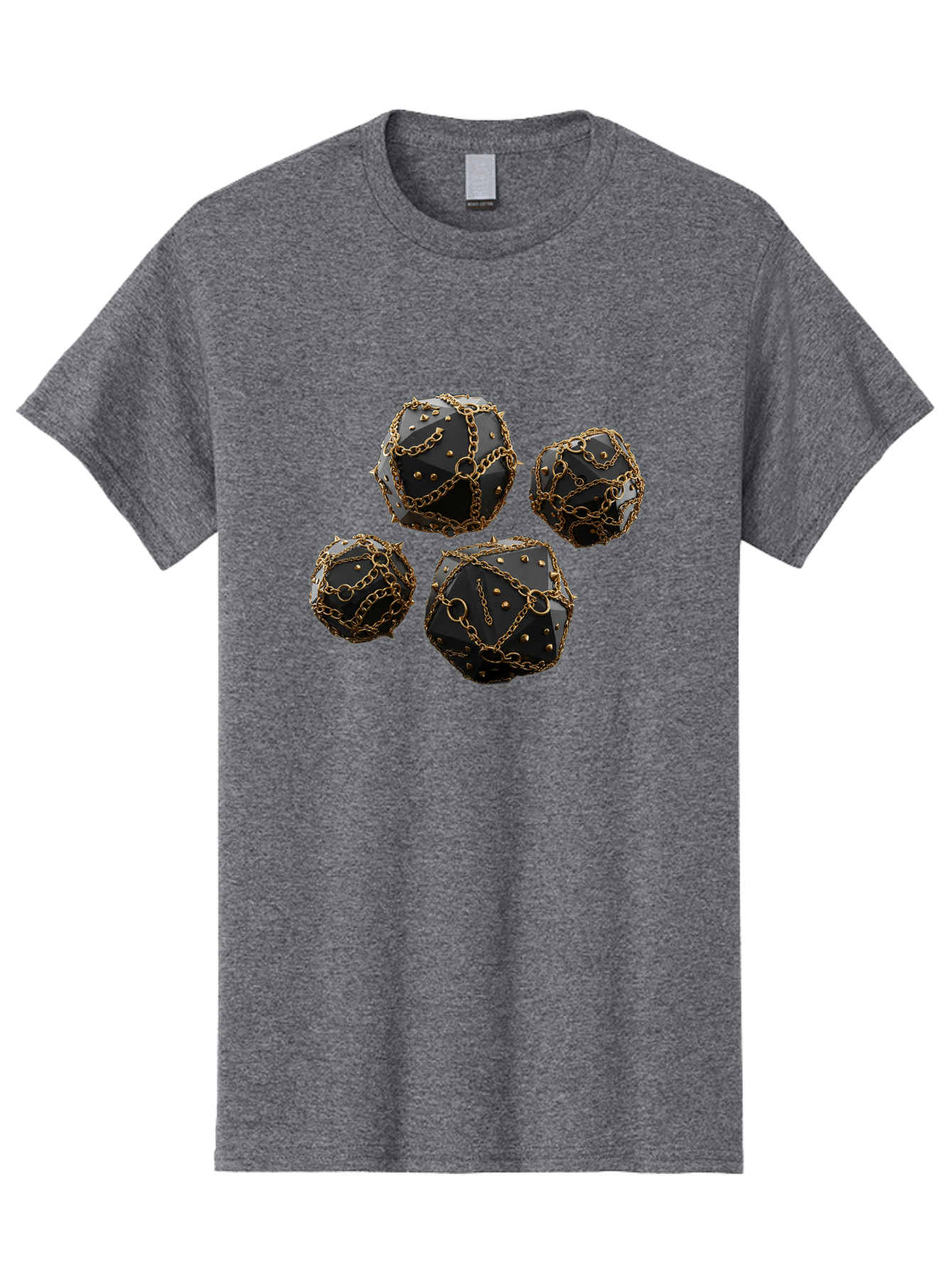Mace Men'S Graphic Tee, 100% Cotton, Comfortable Casual Summer Wear, Machine Washable, Medieval Spiked Balls, Chain Wrapped, Black And Gold, Historical Warfare, Gothic Design, Heavy Metal, Dark Fantasy, Chainmail Bad287