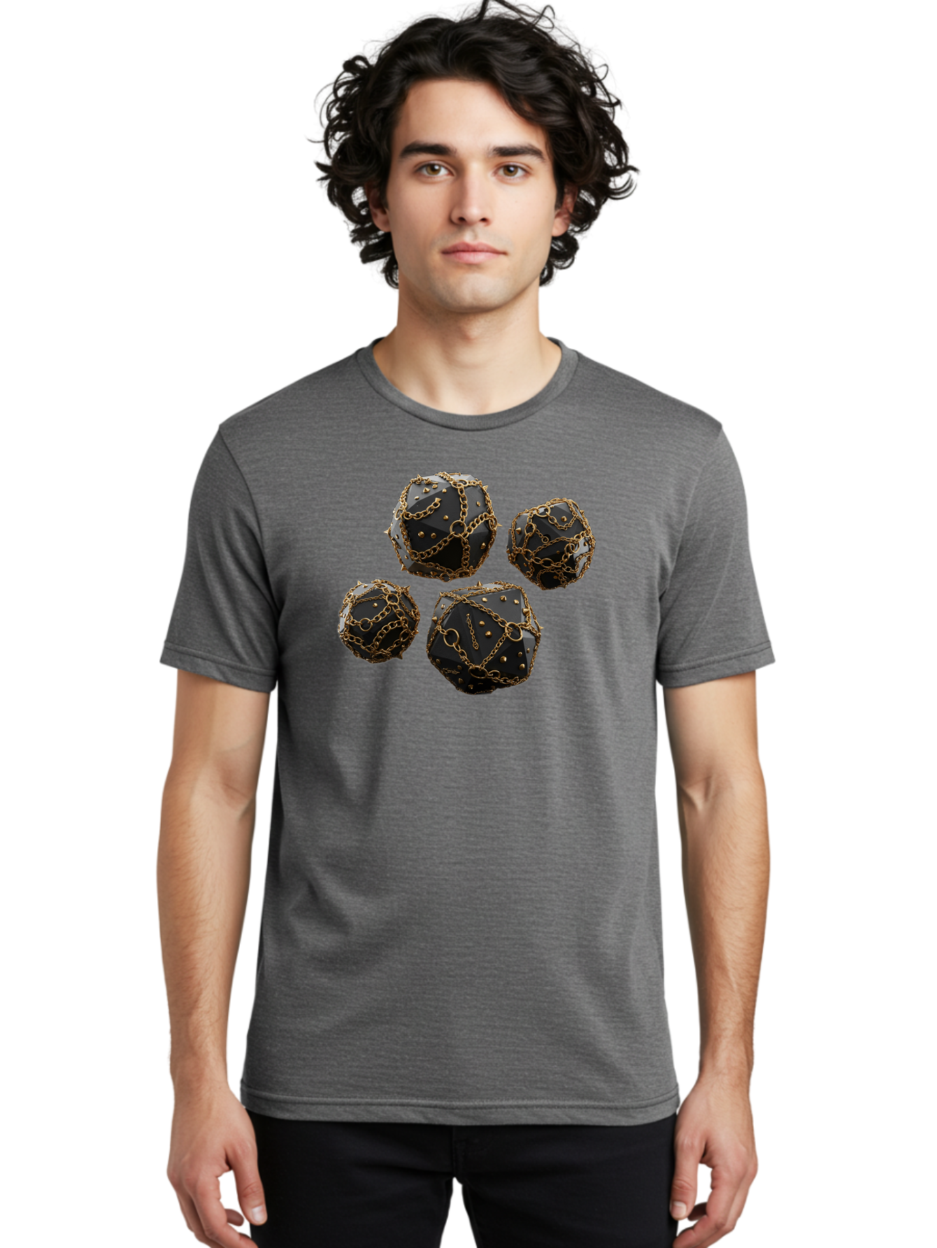 Mace Men'S Graphic Tee, 100% Cotton, Comfortable Casual Summer Wear, Machine Washable, Medieval Spiked Balls, Chain Wrapped, Black And Gold, Historical Warfare, Gothic Design, Heavy Metal, Dark Fantasy, Chainmail Bad287