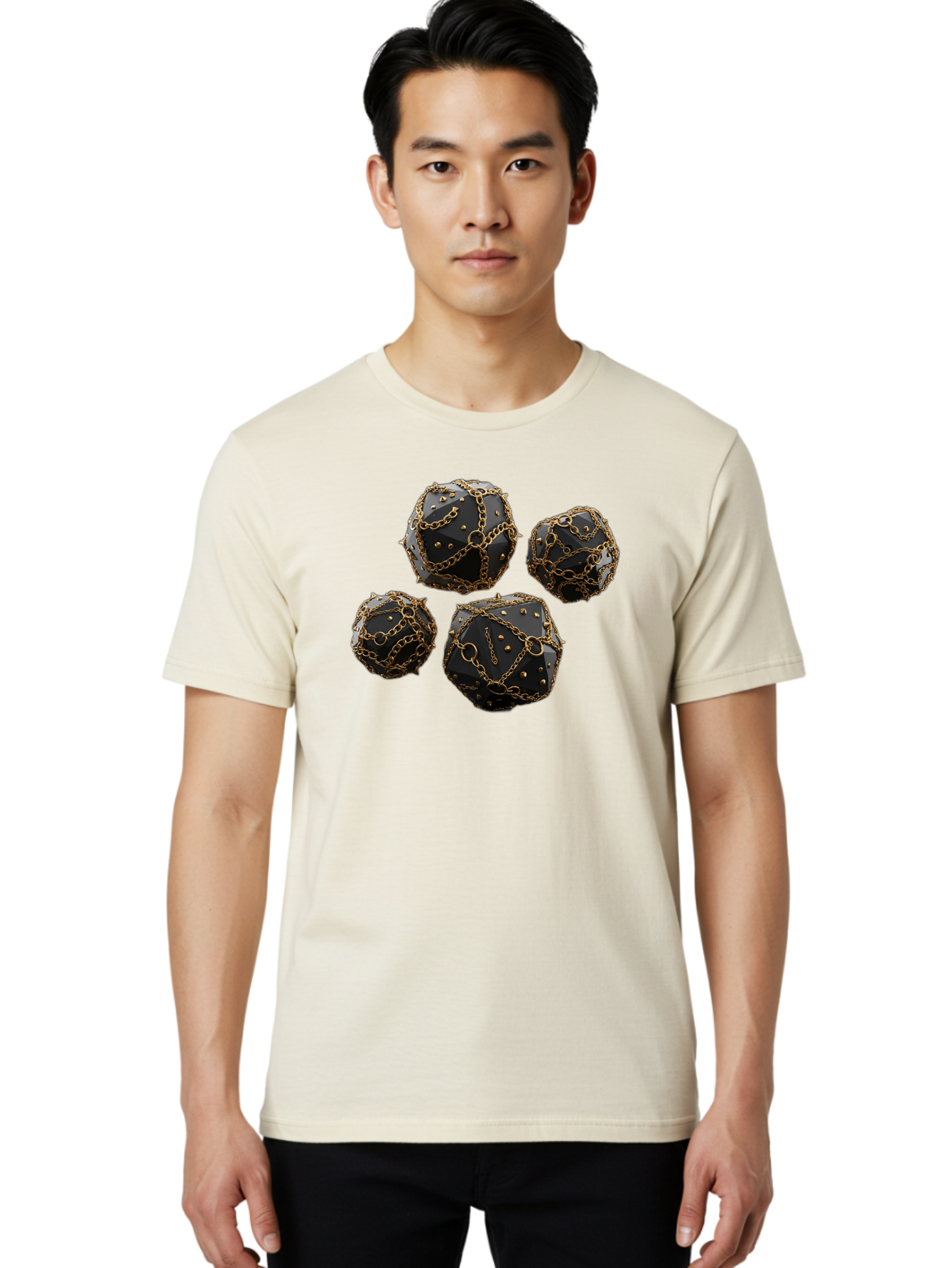 Mace Men'S Graphic Tee, 100% Cotton, Comfortable Casual Summer Wear, Machine Washable, Medieval Spiked Balls, Chain Wrapped, Black And Gold, Historical Warfare, Gothic Design, Heavy Metal, Dark Fantasy, Chainmail Bad287