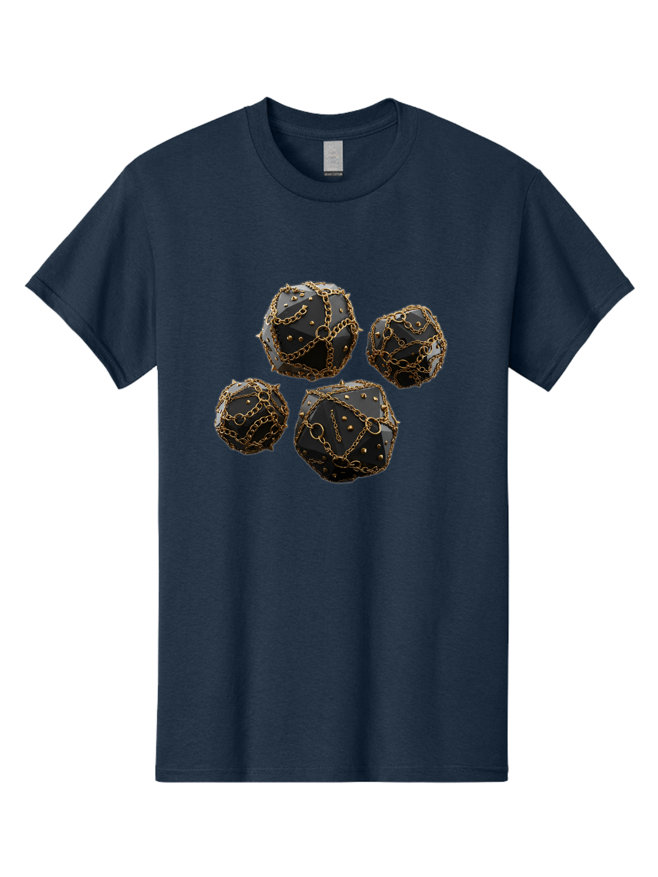 Mace Men'S Graphic Tee, 100% Cotton, Comfortable Casual Summer Wear, Machine Washable, Medieval Spiked Balls, Chain Wrapped, Black And Gold, Historical Warfare, Gothic Design, Heavy Metal, Dark Fantasy, Chainmail Bad287