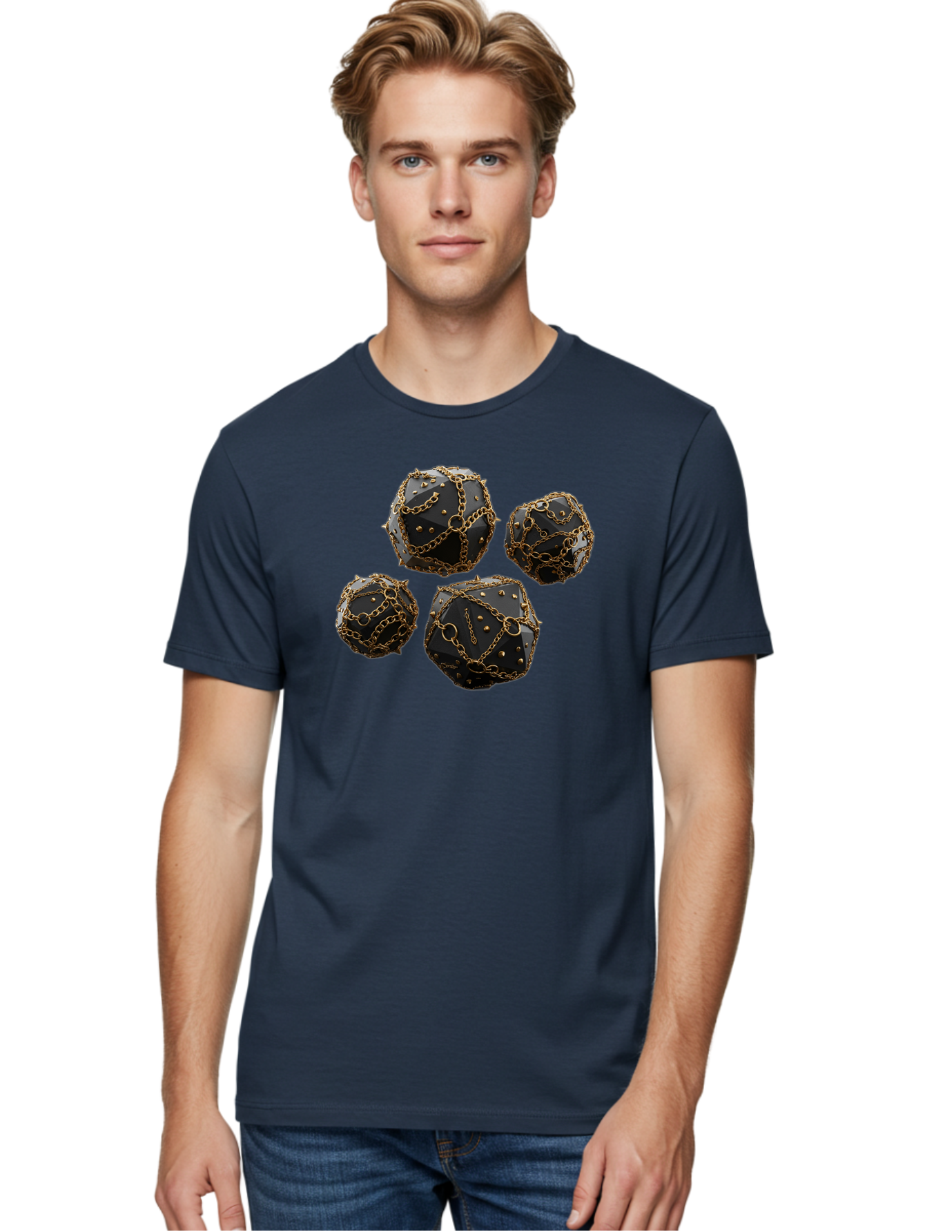 Mace Men'S Graphic Tee, 100% Cotton, Comfortable Casual Summer Wear, Machine Washable, Medieval Spiked Balls, Chain Wrapped, Black And Gold, Historical Warfare, Gothic Design, Heavy Metal, Dark Fantasy, Chainmail Bad287