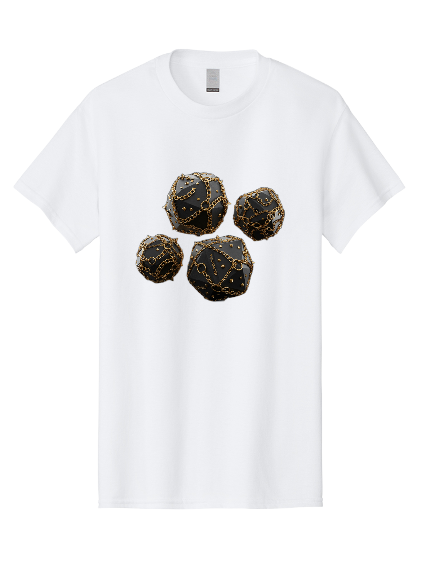 Mace Men'S Graphic Tee, 100% Cotton, Comfortable Casual Summer Wear, Machine Washable, Medieval Spiked Balls, Chain Wrapped, Black And Gold, Historical Warfare, Gothic Design, Heavy Metal, Dark Fantasy, Chainmail Bad287