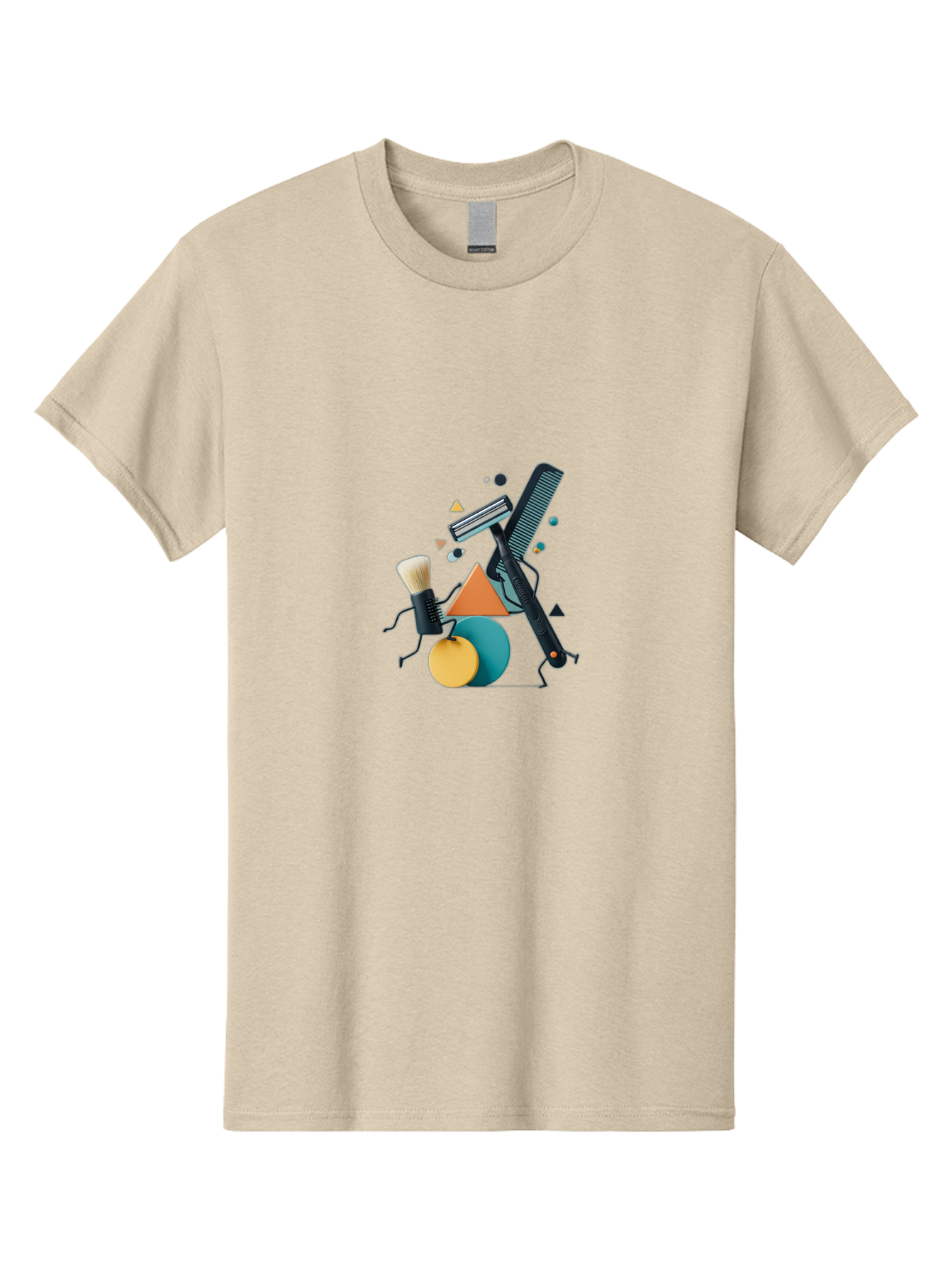 Makeup-Brush-And-Razor Men'S Graphic Tee, 100% Cotton, Comfortable Casual Summer Wear, Machine Washable, Makeup Brush, Comb, Cartoon Characters, Geometric Shapes, Abstract Art, Creative Design, Playful Illustration, Beauty Tools Bad291