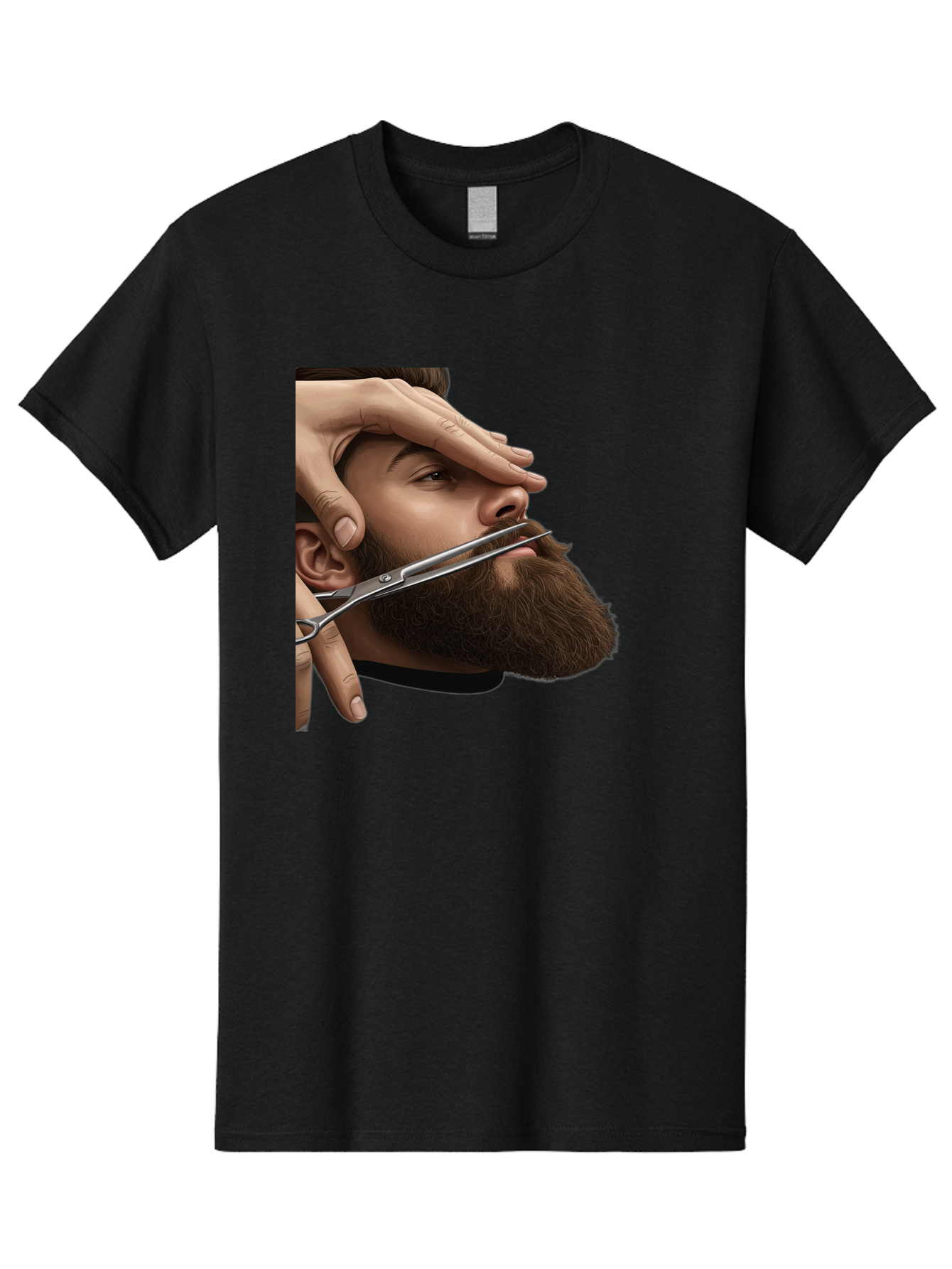 Man-Getting-Beard-Trimmed Men'S Graphic Tee, 100% Cotton, Comfortable Casual Summer Wear, Machine Washable, Beard Grooming, Beard Trimming, Barber Services, Men'S Grooming, Beard Care, Scissors Cutting Beard, Precise Cut, Stylish Beard Bad292