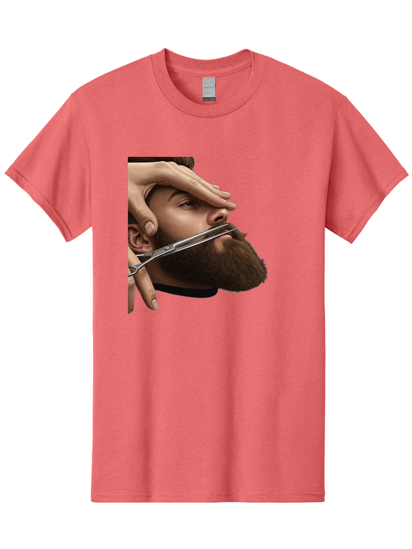 Man-Getting-Beard-Trimmed Men'S Graphic Tee, 100% Cotton, Comfortable Casual Summer Wear, Machine Washable, Beard Grooming, Beard Trimming, Barber Services, Men'S Grooming, Beard Care, Scissors Cutting Beard, Precise Cut, Stylish Beard Bad292