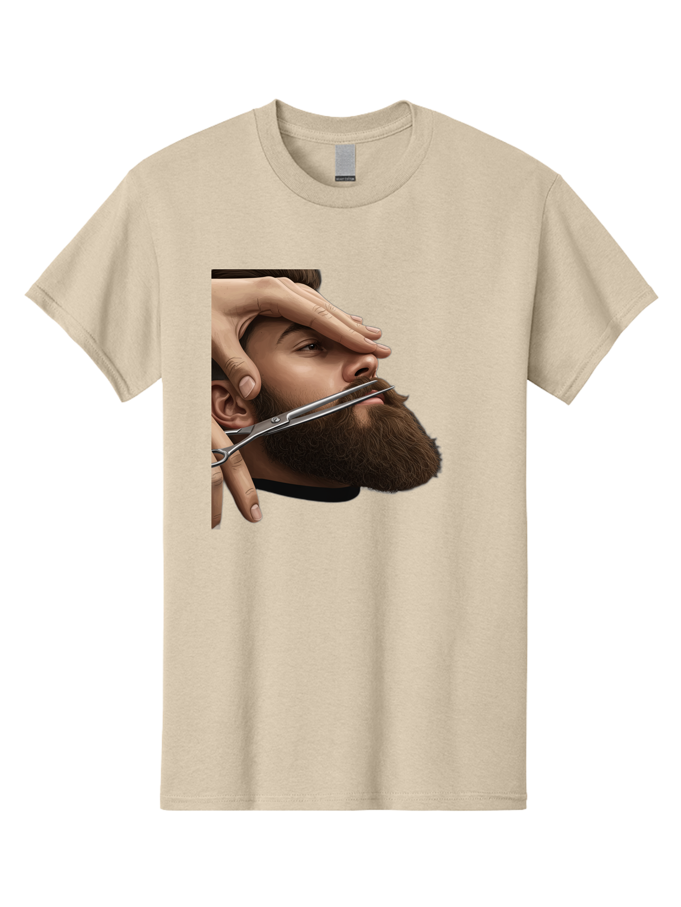 Man-Getting-Beard-Trimmed Men'S Graphic Tee, 100% Cotton, Comfortable Casual Summer Wear, Machine Washable, Beard Grooming, Beard Trimming, Barber Services, Men'S Grooming, Beard Care, Scissors Cutting Beard, Precise Cut, Stylish Beard Bad292