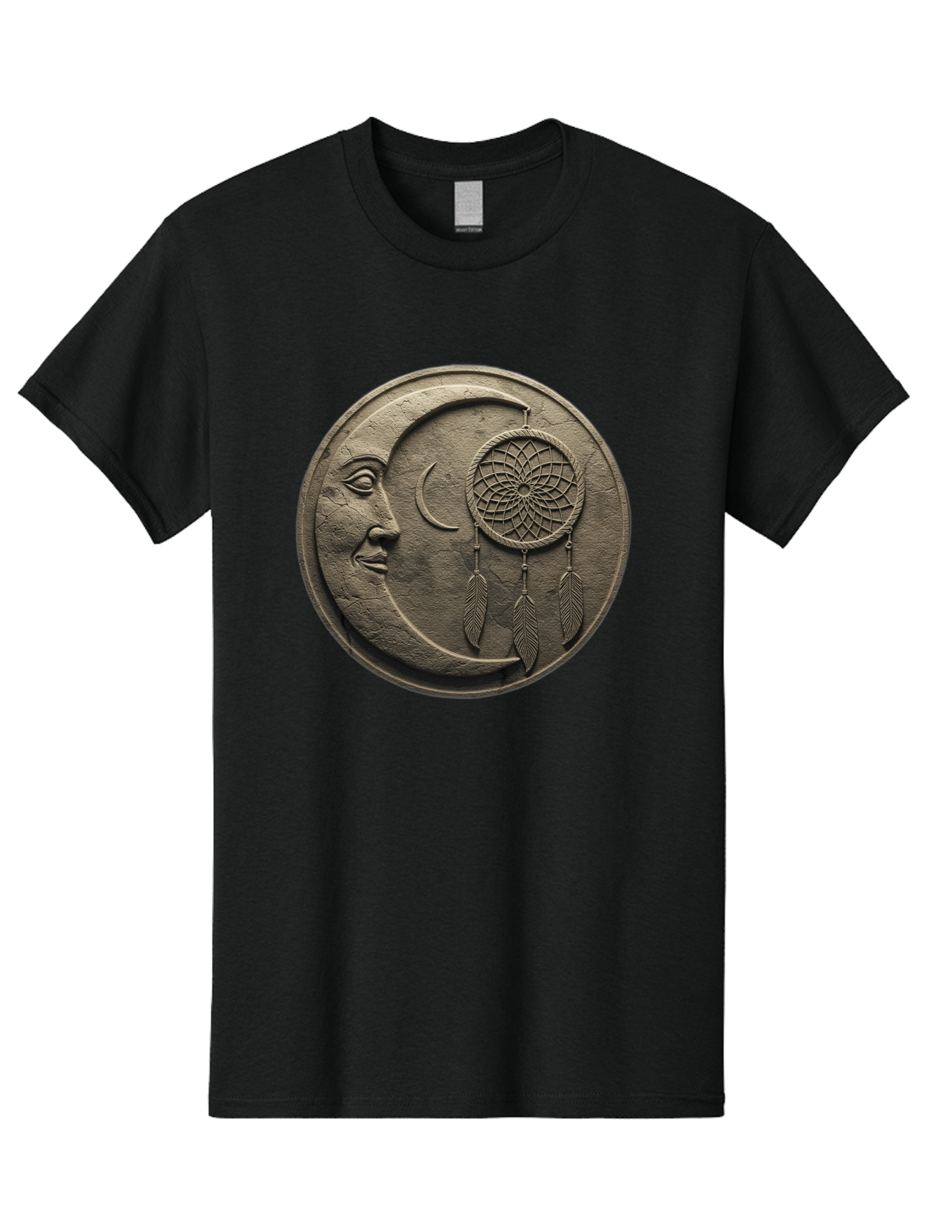 Man-In-The-Moon-Dreamcatcher-Plaque Men'S Graphic Tee, 100% Cotton, Comfortable Casual Summer Wear, Machine Washable, Dreamcatcher, Moon Face, Mystical Symbol, Spiritual Charm, Native American Culture, Handmade Art, Spiritual Protection, Bad293