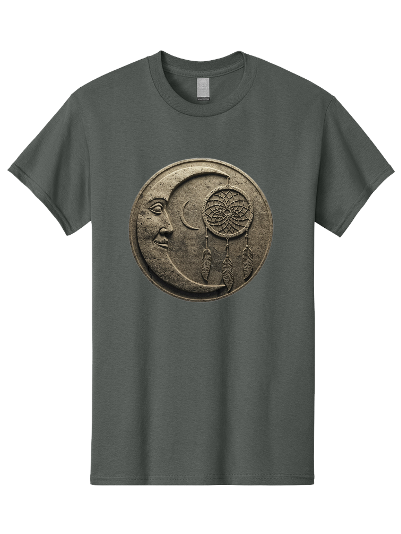Man-In-The-Moon-Dreamcatcher-Plaque Men'S Graphic Tee, 100% Cotton, Comfortable Casual Summer Wear, Machine Washable, Dreamcatcher, Moon Face, Mystical Symbol, Spiritual Charm, Native American Culture, Handmade Art, Spiritual Protection, Bad293