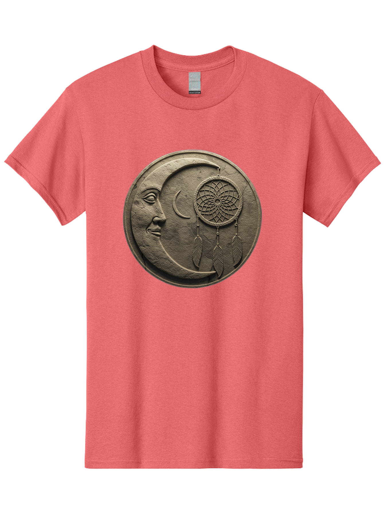 Man-In-The-Moon-Dreamcatcher-Plaque Men'S Graphic Tee, 100% Cotton, Comfortable Casual Summer Wear, Machine Washable, Dreamcatcher, Moon Face, Mystical Symbol, Spiritual Charm, Native American Culture, Handmade Art, Spiritual Protection, Bad293