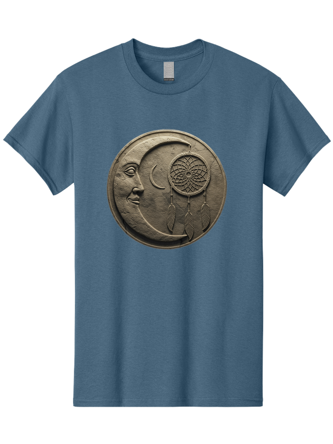 Man-In-The-Moon-Dreamcatcher-Plaque Men'S Graphic Tee, 100% Cotton, Comfortable Casual Summer Wear, Machine Washable, Dreamcatcher, Moon Face, Mystical Symbol, Spiritual Charm, Native American Culture, Handmade Art, Spiritual Protection, Bad293