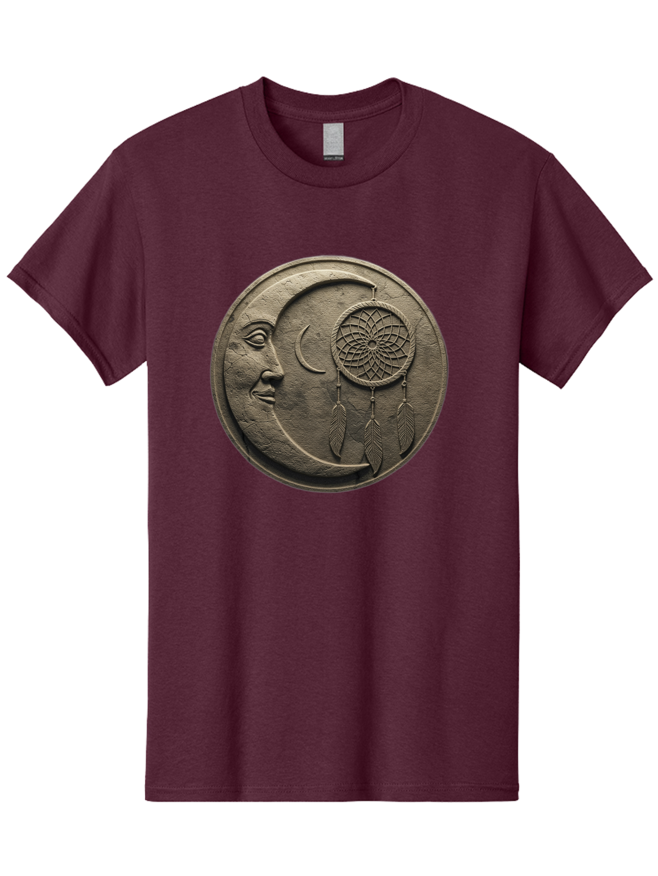 Man-In-The-Moon-Dreamcatcher-Plaque Men'S Graphic Tee, 100% Cotton, Comfortable Casual Summer Wear, Machine Washable, Dreamcatcher, Moon Face, Mystical Symbol, Spiritual Charm, Native American Culture, Handmade Art, Spiritual Protection, Bad293