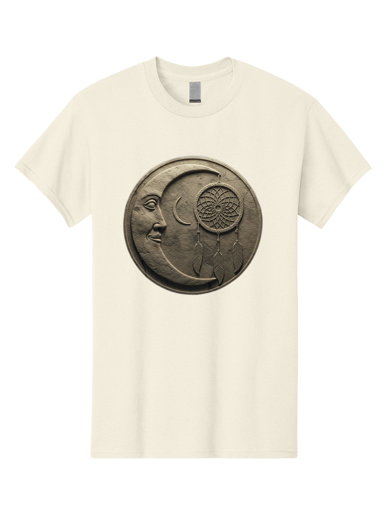 Man-In-The-Moon-Dreamcatcher-Plaque Men'S Graphic Tee, 100% Cotton, Comfortable Casual Summer Wear, Machine Washable, Dreamcatcher, Moon Face, Mystical Symbol, Spiritual Charm, Native American Culture, Handmade Art, Spiritual Protection, Bad293