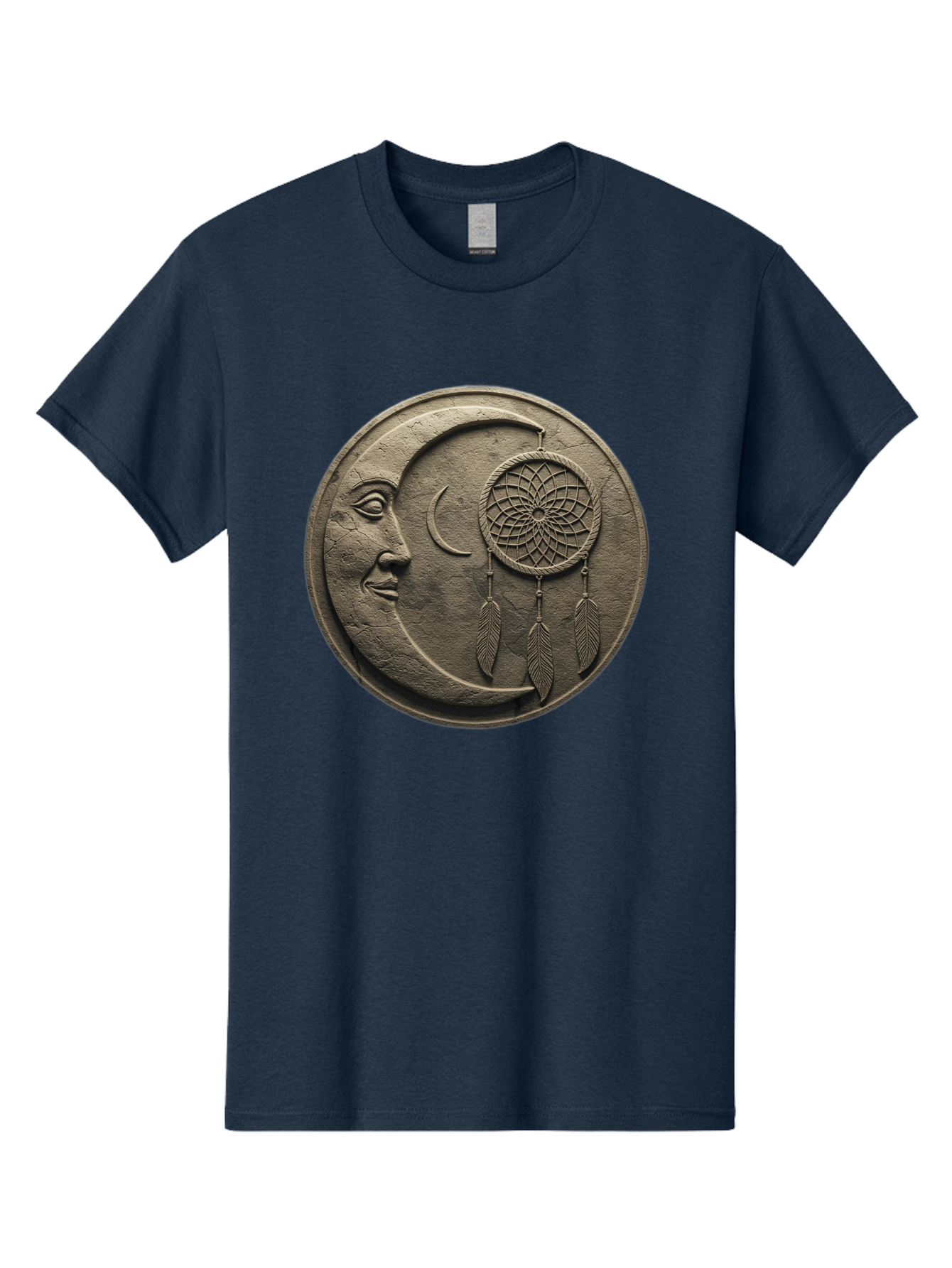 Man-In-The-Moon-Dreamcatcher-Plaque Men'S Graphic Tee, 100% Cotton, Comfortable Casual Summer Wear, Machine Washable, Dreamcatcher, Moon Face, Mystical Symbol, Spiritual Charm, Native American Culture, Handmade Art, Spiritual Protection, Bad293