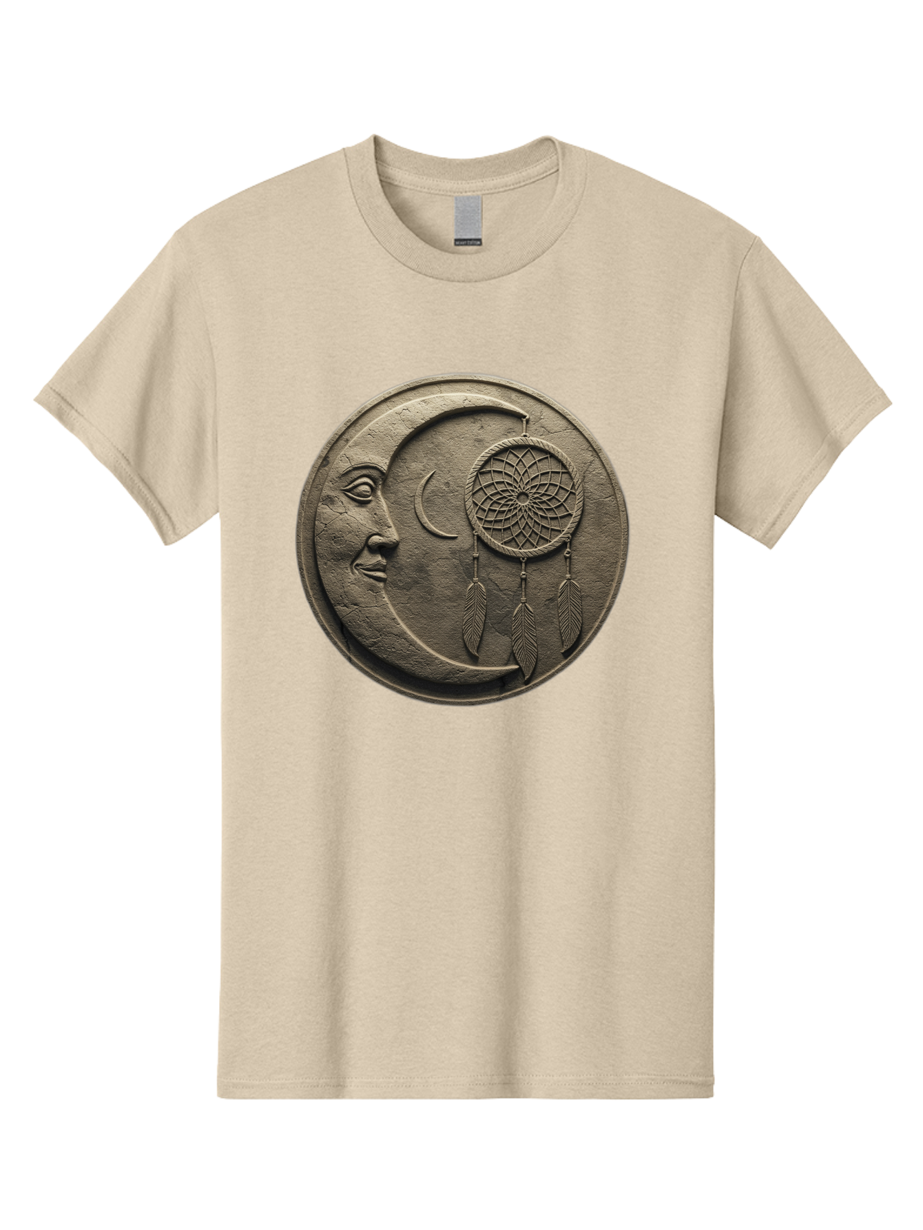 Man-In-The-Moon-Dreamcatcher-Plaque Men'S Graphic Tee, 100% Cotton, Comfortable Casual Summer Wear, Machine Washable, Dreamcatcher, Moon Face, Mystical Symbol, Spiritual Charm, Native American Culture, Handmade Art, Spiritual Protection, Bad293