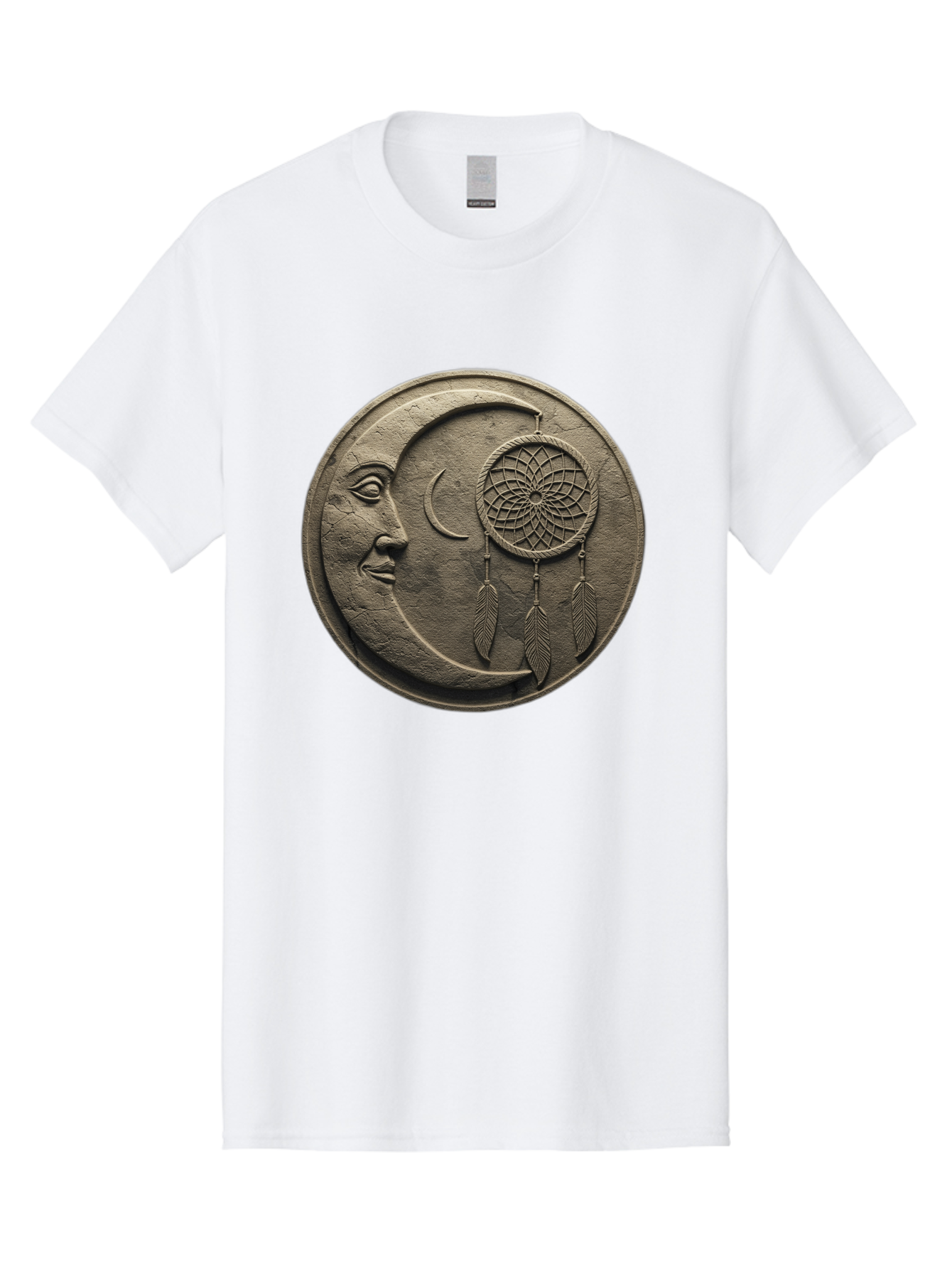 Man-In-The-Moon-Dreamcatcher-Plaque Men'S Graphic Tee, 100% Cotton, Comfortable Casual Summer Wear, Machine Washable, Dreamcatcher, Moon Face, Mystical Symbol, Spiritual Charm, Native American Culture, Handmade Art, Spiritual Protection, Bad293