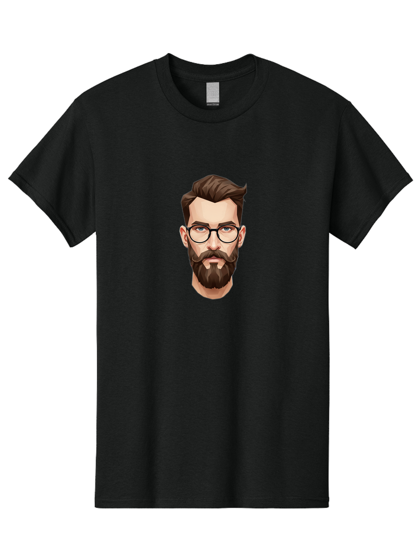 Man-With-Beard-And-Glasses Men'S Graphic Tee, 100% Cotton, Comfortable Casual Summer Wear, Machine Washable, Cartoon Man, Bearded Man, Stylish Glasses, Blue Eyes, Brown Hair, Trendy Look, Hipster Style, Modern Illustration, Digital Art, Bad294