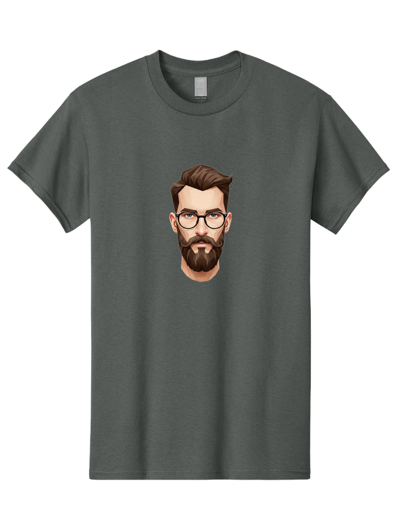 Man-With-Beard-And-Glasses Men'S Graphic Tee, 100% Cotton, Comfortable Casual Summer Wear, Machine Washable, Cartoon Man, Bearded Man, Stylish Glasses, Blue Eyes, Brown Hair, Trendy Look, Hipster Style, Modern Illustration, Digital Art, Bad294