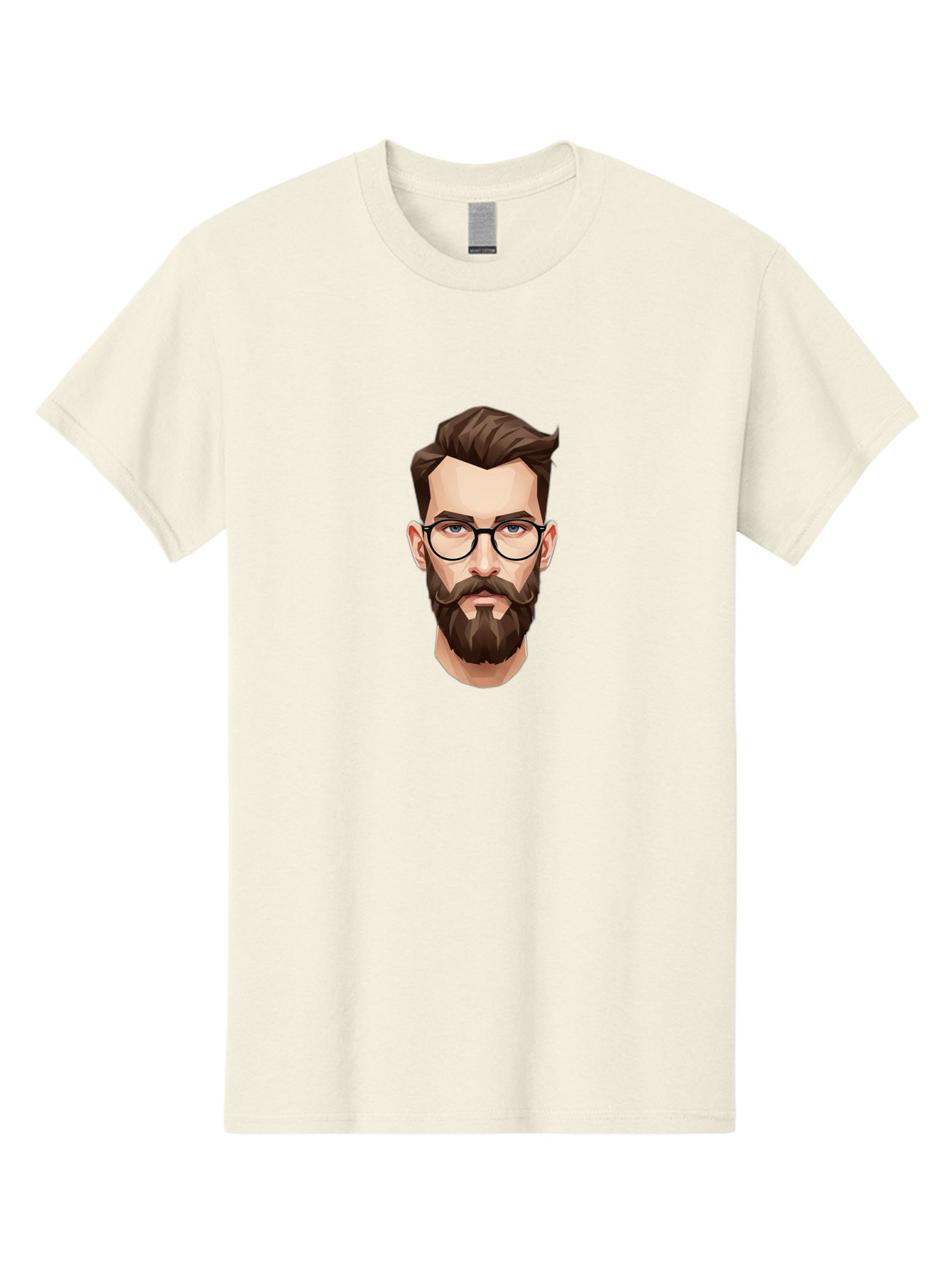 Man-With-Beard-And-Glasses Men'S Graphic Tee, 100% Cotton, Comfortable Casual Summer Wear, Machine Washable, Cartoon Man, Bearded Man, Stylish Glasses, Blue Eyes, Brown Hair, Trendy Look, Hipster Style, Modern Illustration, Digital Art, Bad294
